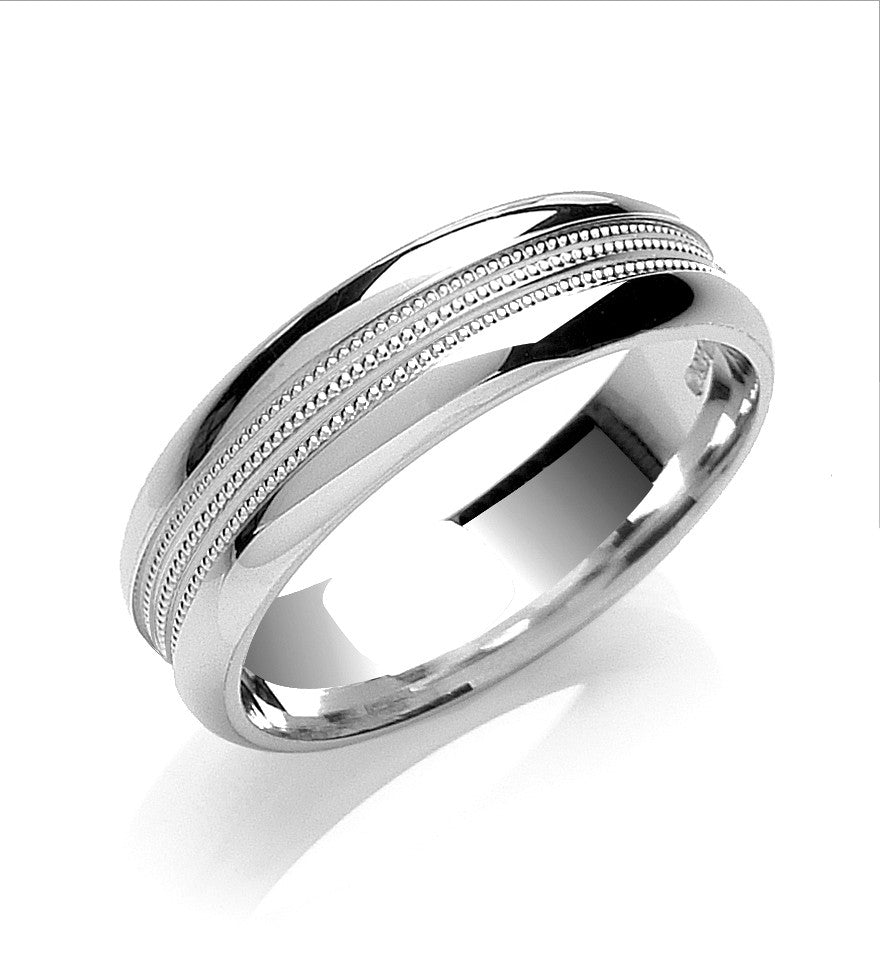 6mm Court Mill Grain Centre Wedding Band - Palladium 950