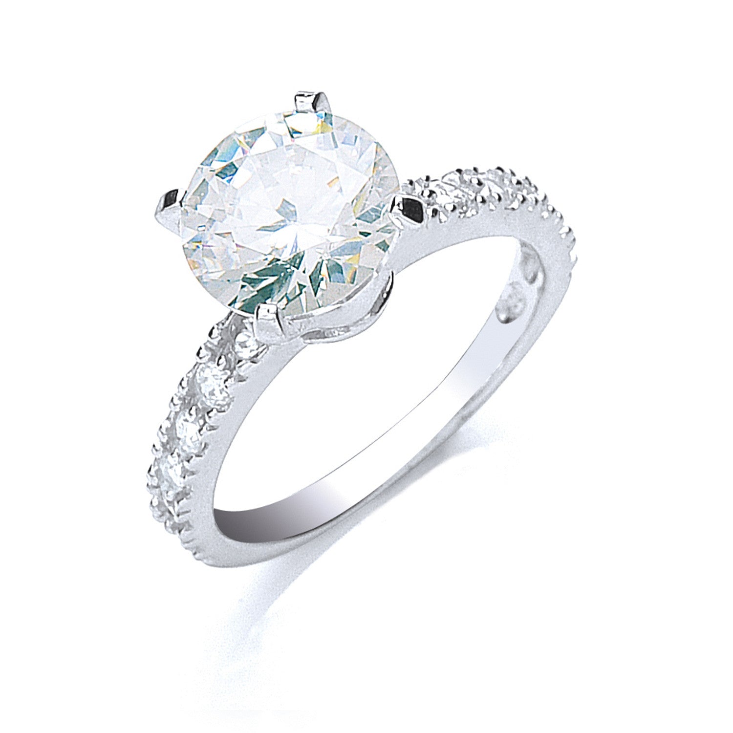 Silver Claw Set Cubic Zirconia Solitaire Ring - Silver