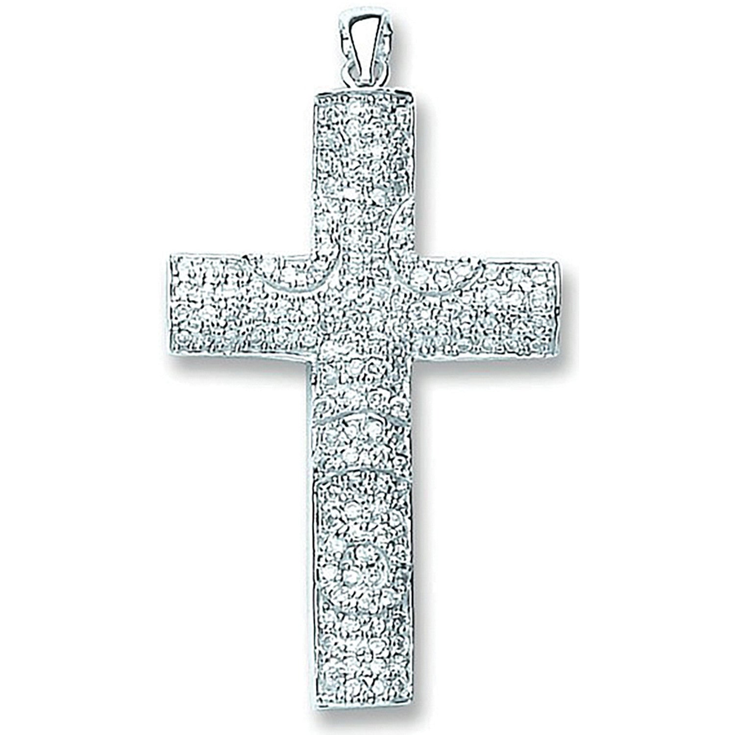Silver Pave Set Cubic Zirconia Cross - Silver