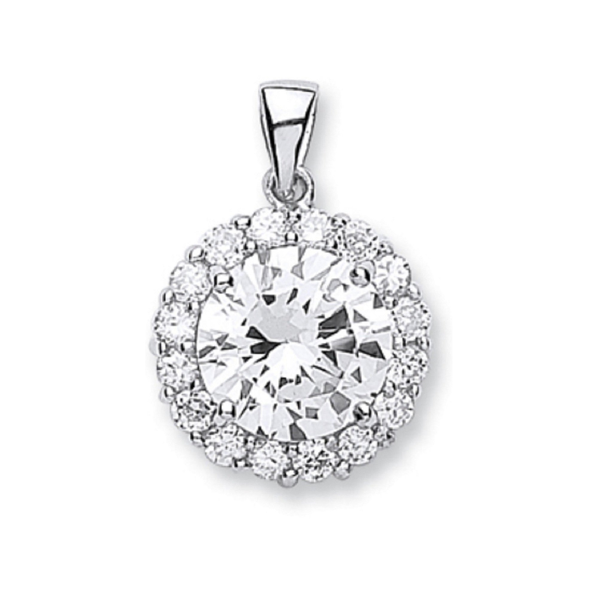 Silver Cubic Zirconia Cluster Drop Pendant - Silver