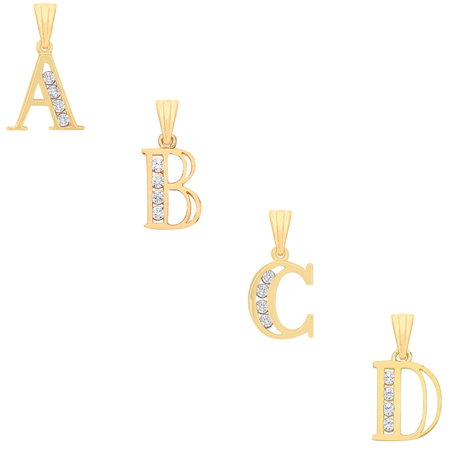Yellow Gold Channel Set Cubic Zirconia Initial Pendants - 9ct Gold