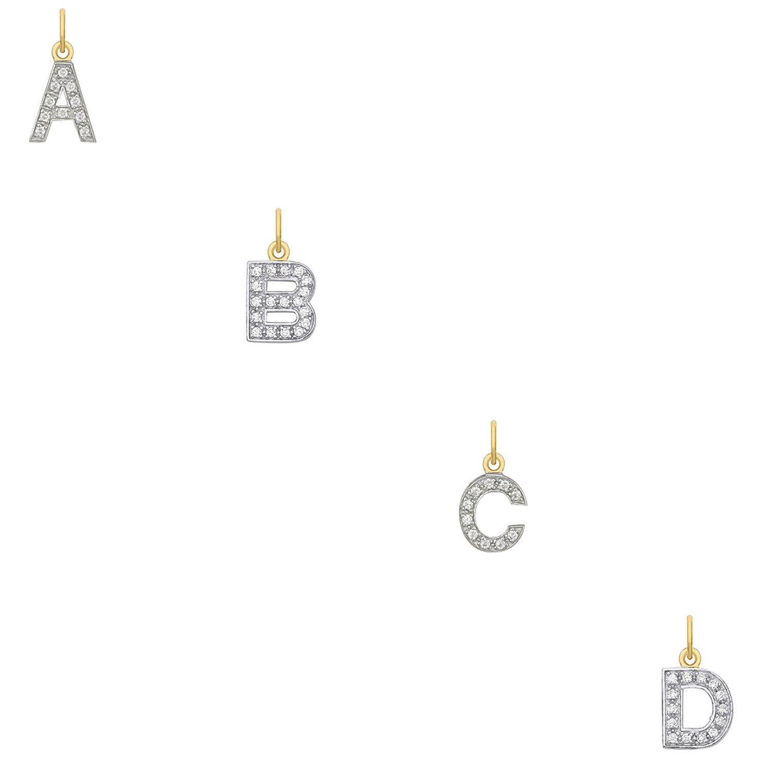 Yellow Gold Small Cubic Zirconia Initial Pendants - 9ct Gold