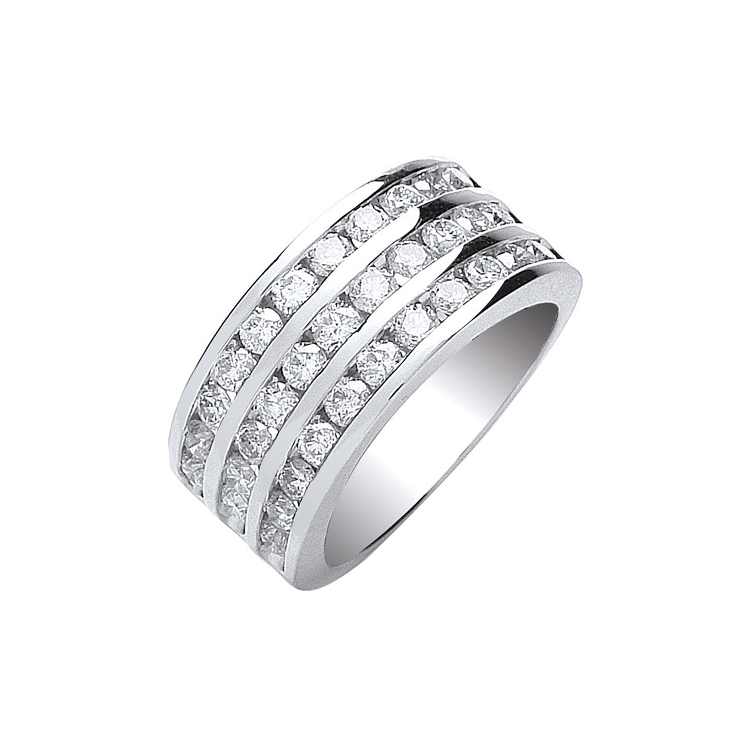 18ct White Gold 3 Rows D.1.50ctw Diamond Ring - 18ct Gold