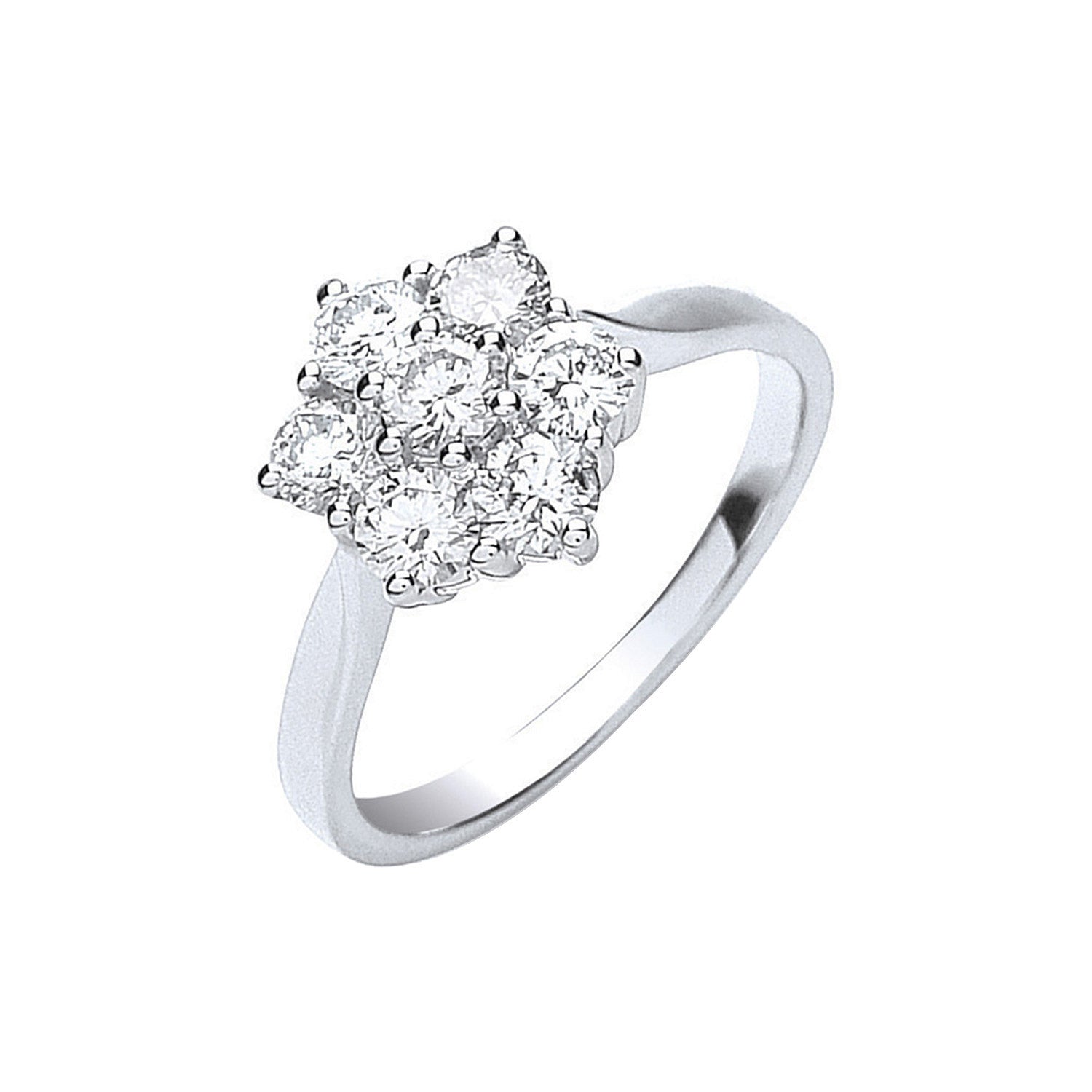 18ct White Gold 7 Stones D.1.00ctw Cluster Diamond Ring - 18ct Gold