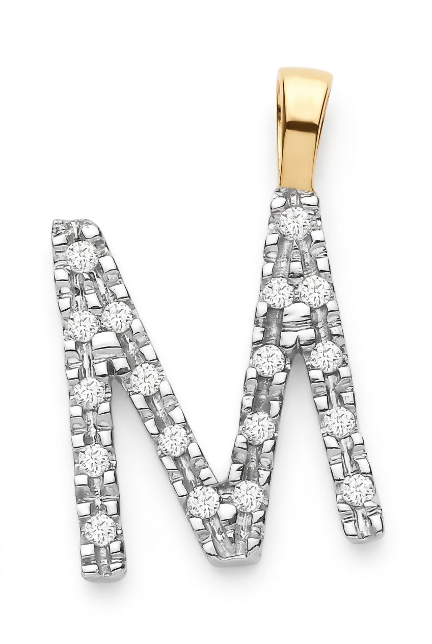 9ct Yellow Gold 0.05ct Diamond M Initial