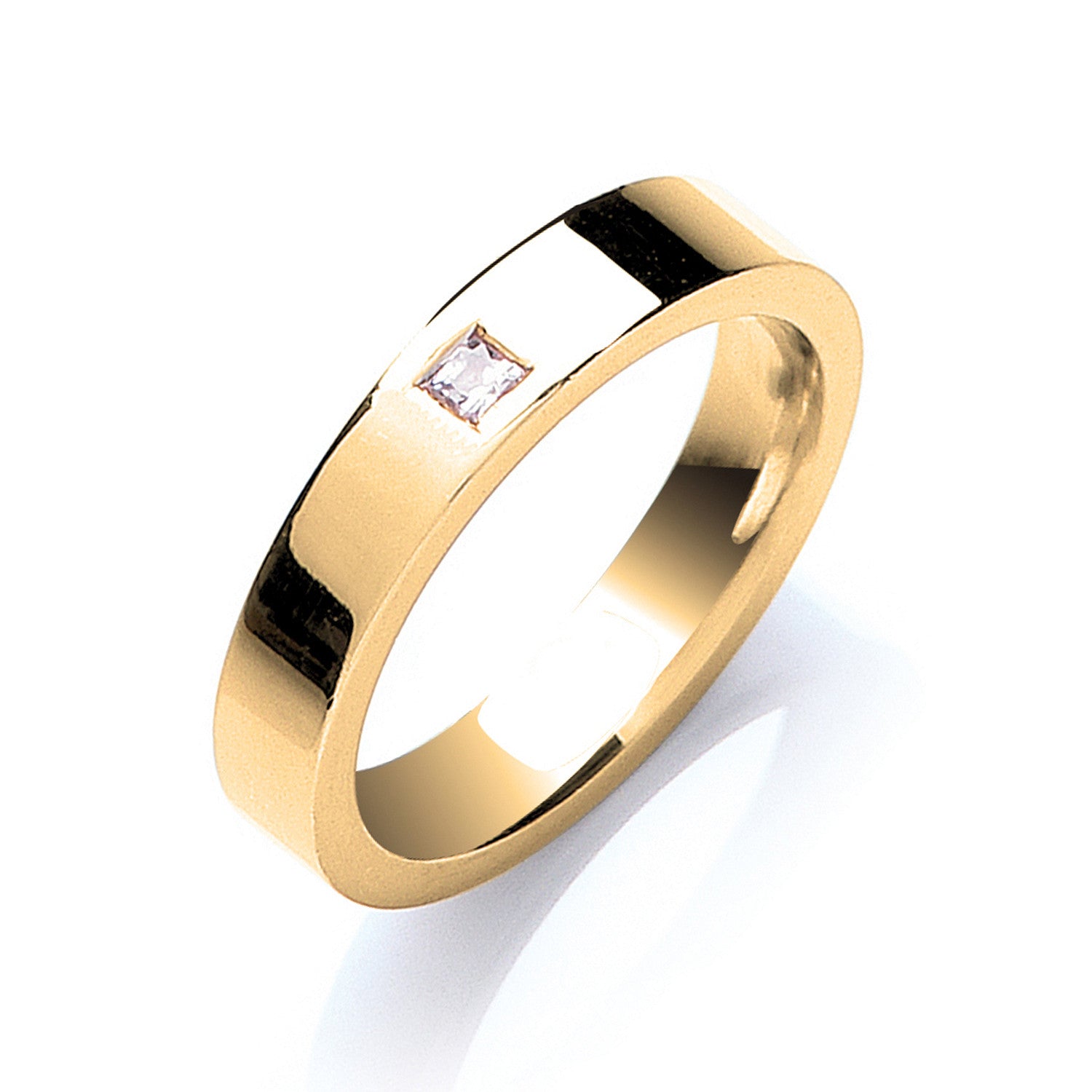 0.10ct S/S P/C Diamond Set 4mm Flat Court Wedding Band - 18ct Gold