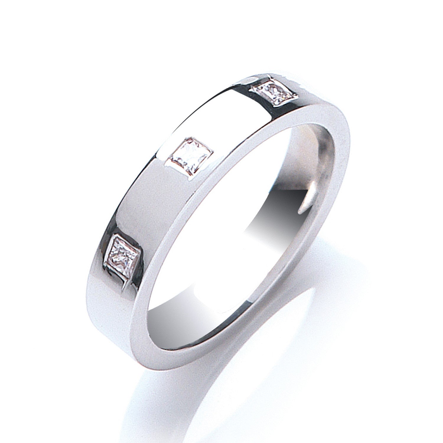 0.33ctw 3st P/C Diamond Set 4mm Flat Court Wedding Band - 9ct Gold
