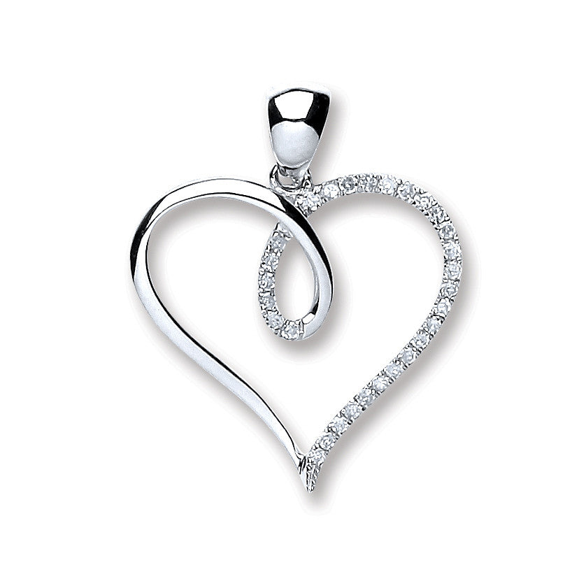 9ct White Gold 0.10ct Diamond Heart Pendant - 9ct Gold