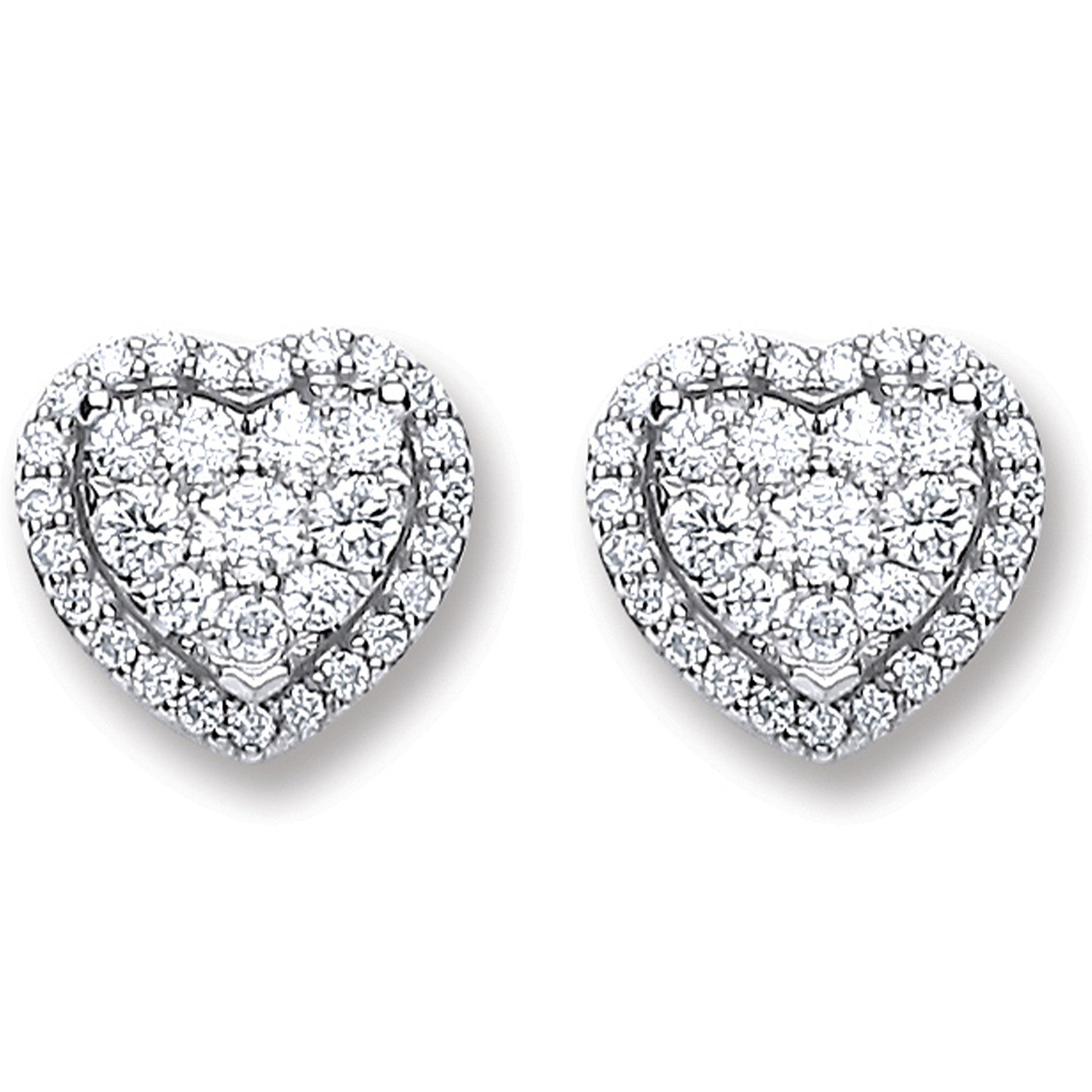 18ct White Gold 0.45ct Diamond Heart Stud Earrings - 18ct Gold