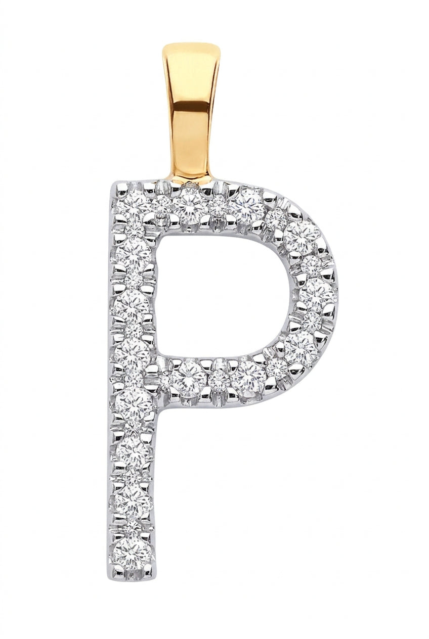 9ct Yellow Gold 0.05ct Diamond P Initial