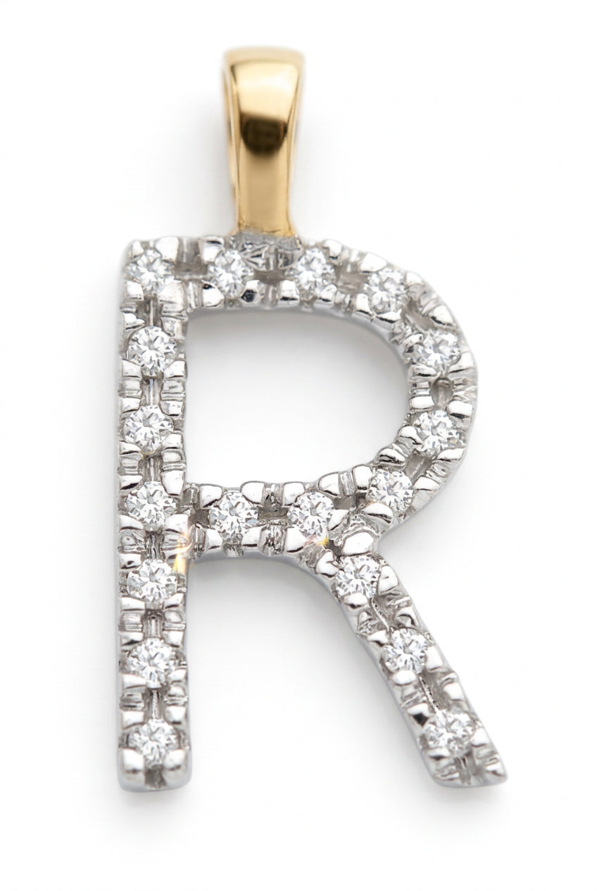 9ct Yellow Gold 0.05ct Diamond R Initial