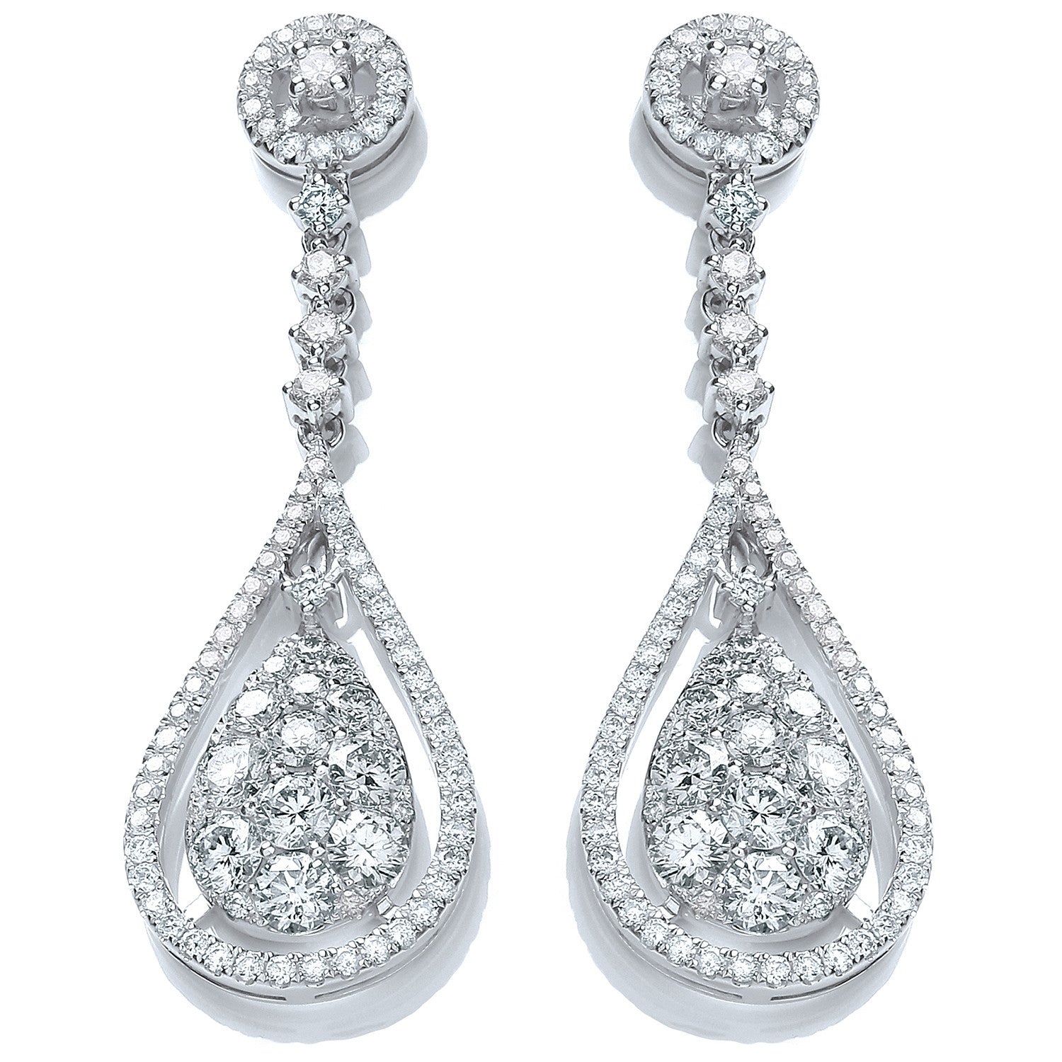 18ct White Gold 3.30ct Diamond Drop Earrings - 18ct Gold