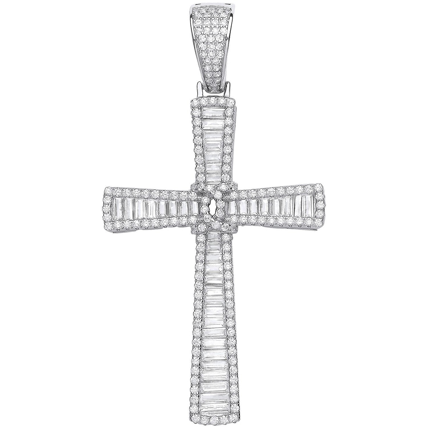 Silver Baguettes & Round CZs Large Cross
