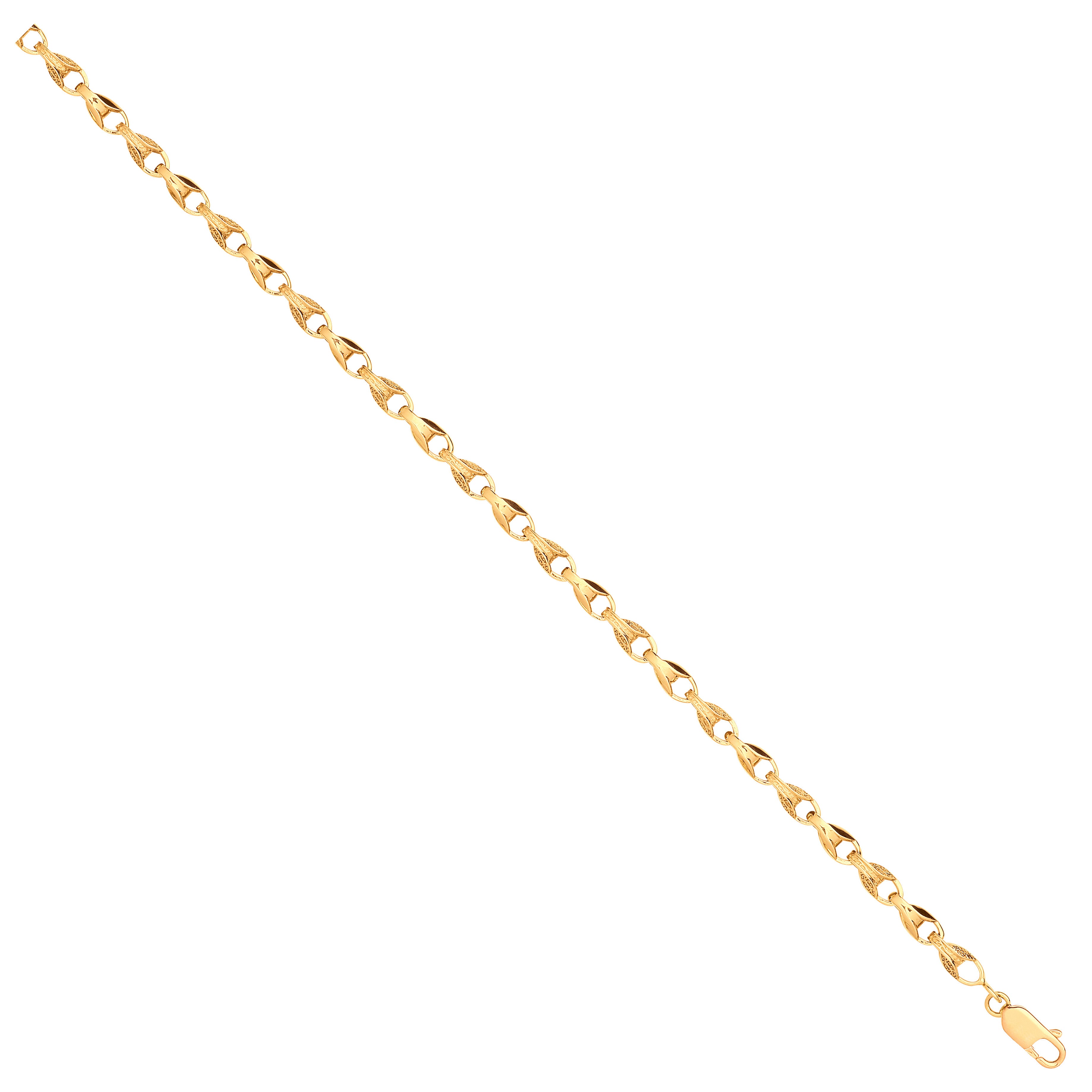 Yellow Gold Plain and Engraved 5mm Tulip Chain - 9ct Gold
