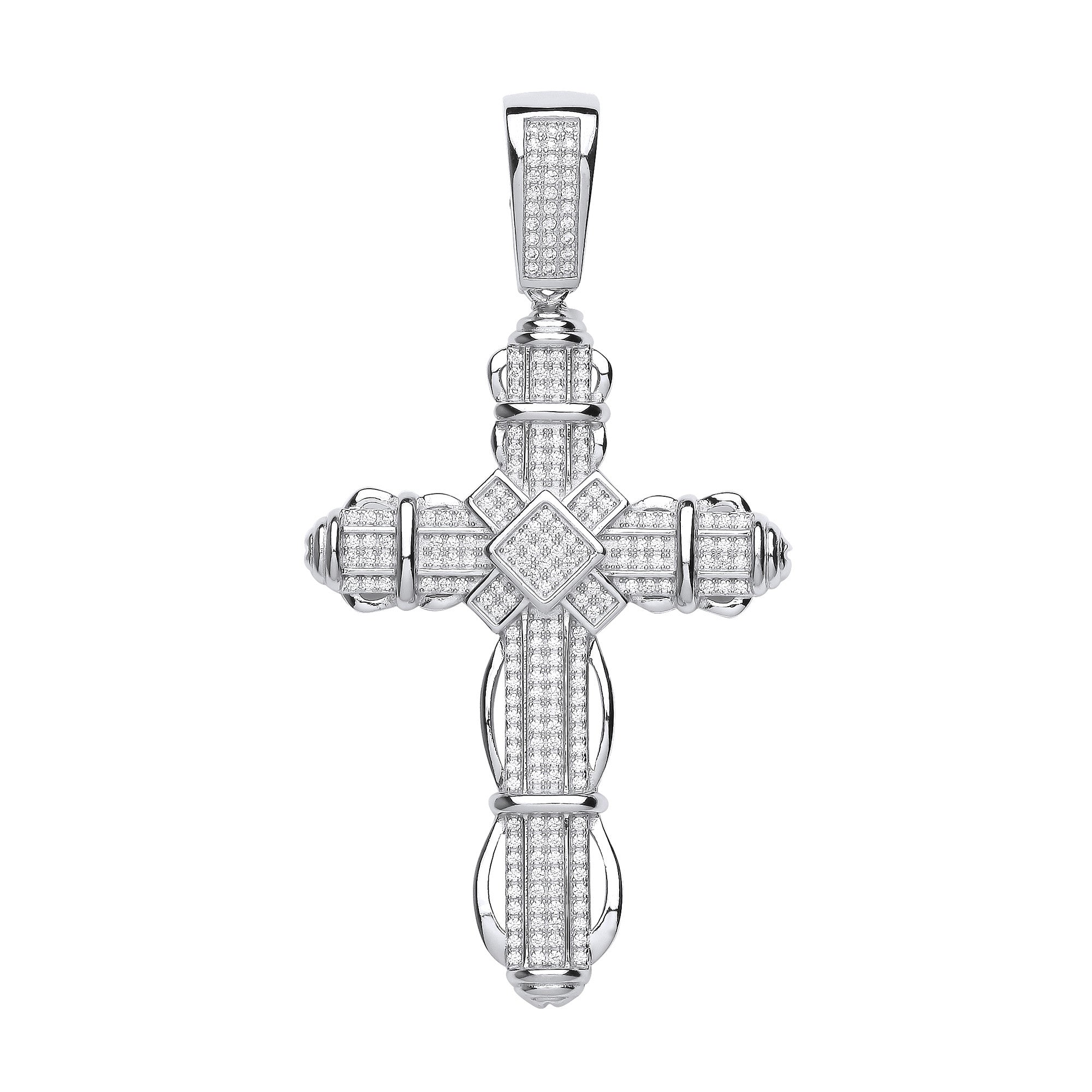 Silver Big Fancy Cubic Zirconia Cross - Silver