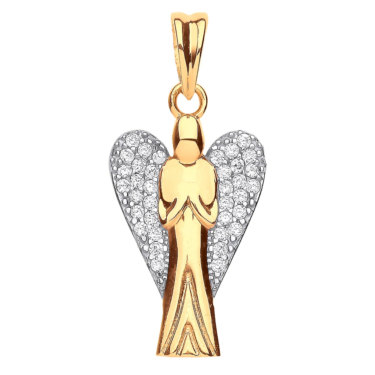 Yellow Gold Large Cubic Zirconia Angel Pendant - 9ct Gold
