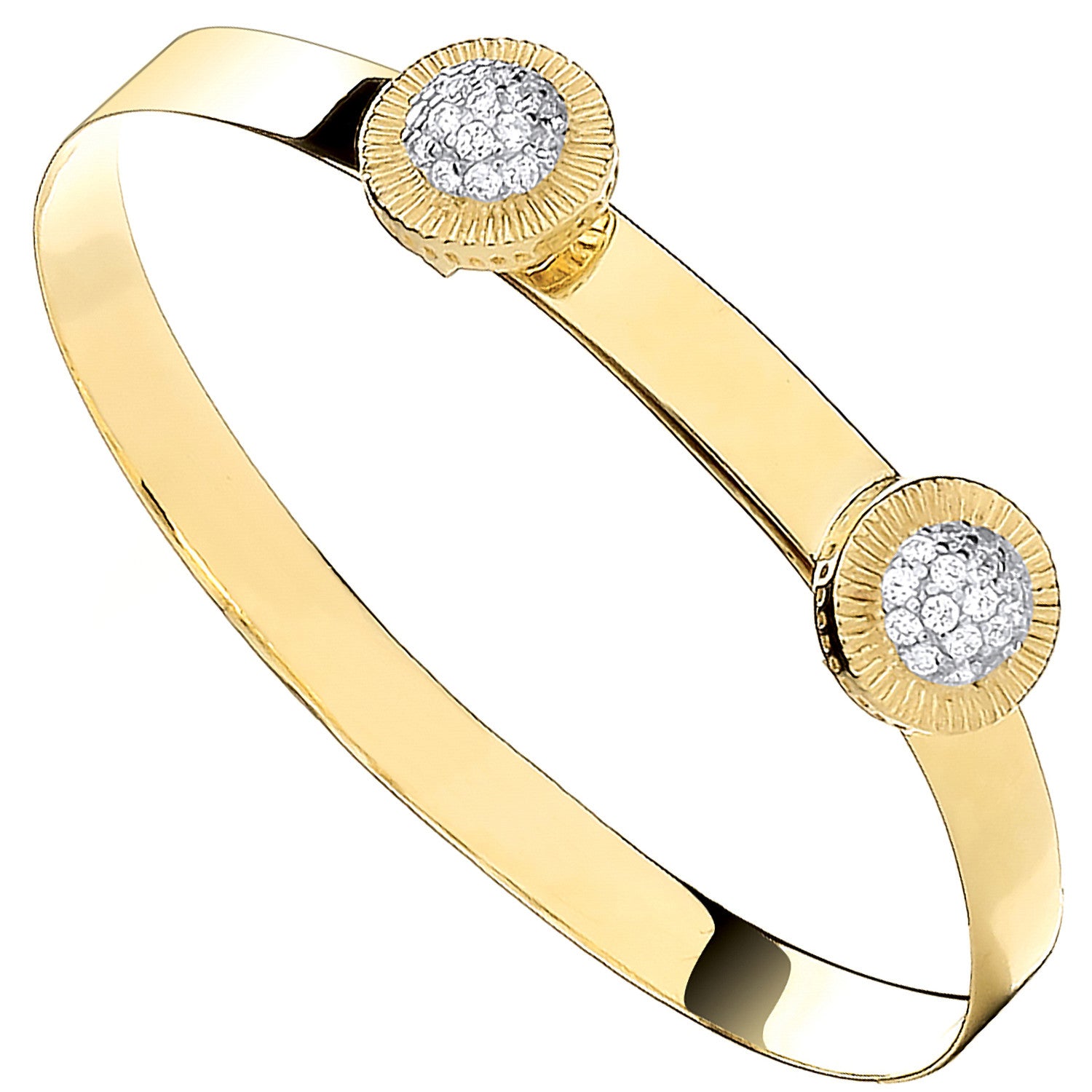 Yellow Gold Round Cubic Zirconia Studs Expandable Baby Bangle - 9ct Gold