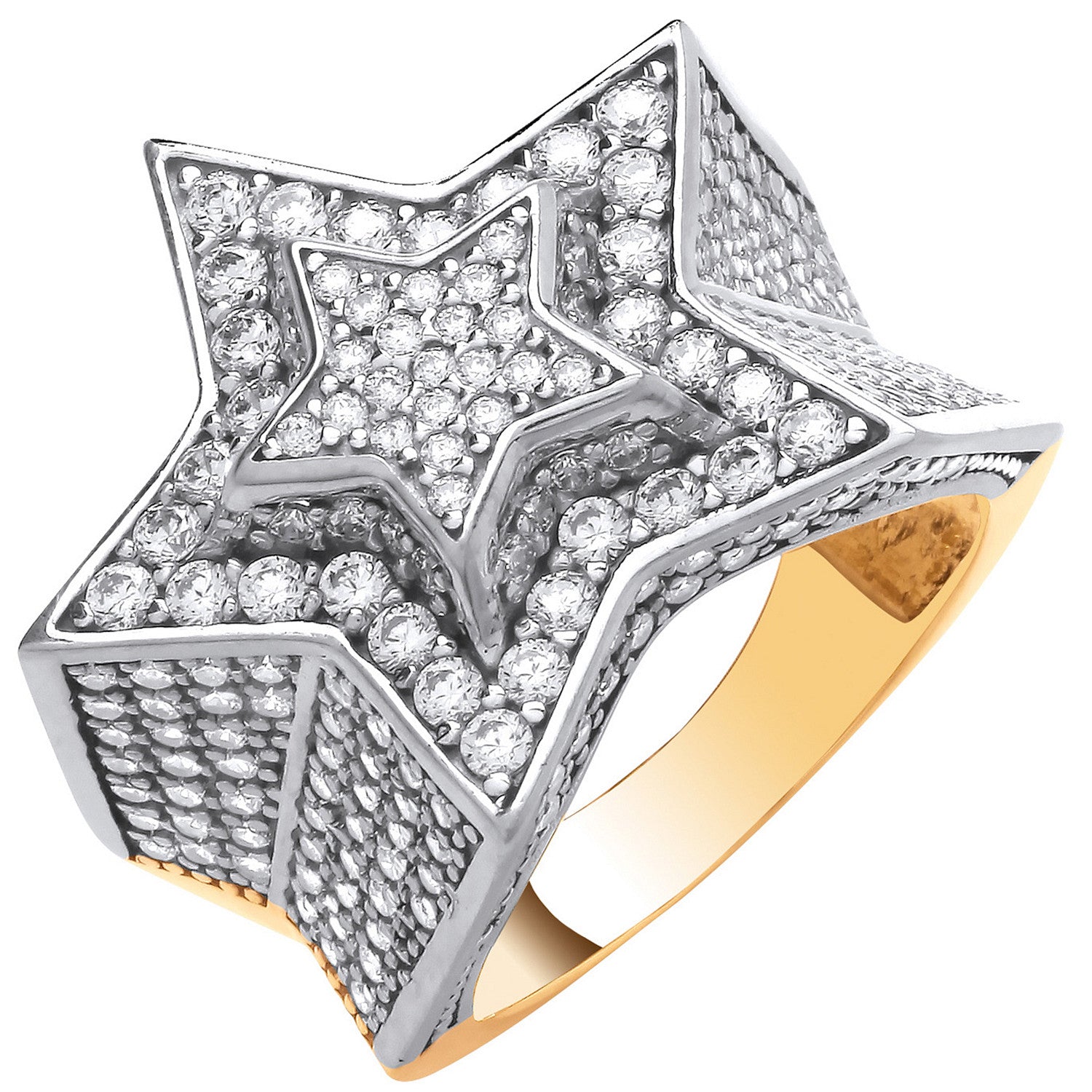 Yellow Gold Cubic Zirconia Large 3D Star Ring - 9ct Gold