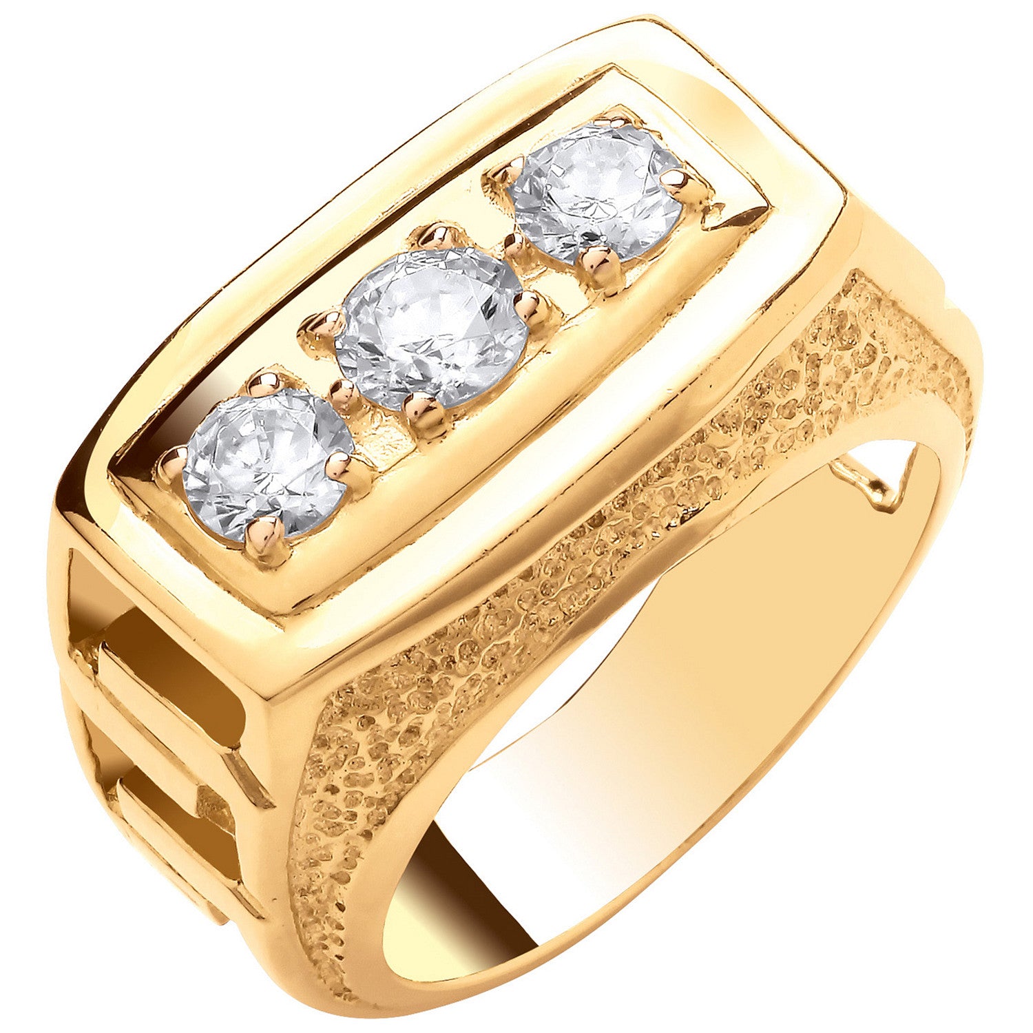 Yellow Gold Large Chunky Rectangular Trilogy Gents Ring - 9ct Gold
