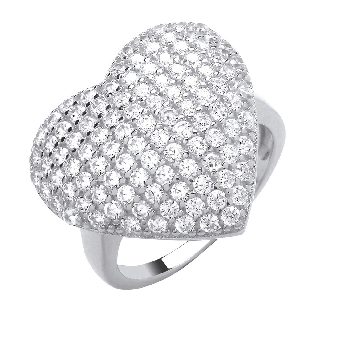 Silver Large Cubic Zirconia Heart Ring - Silver