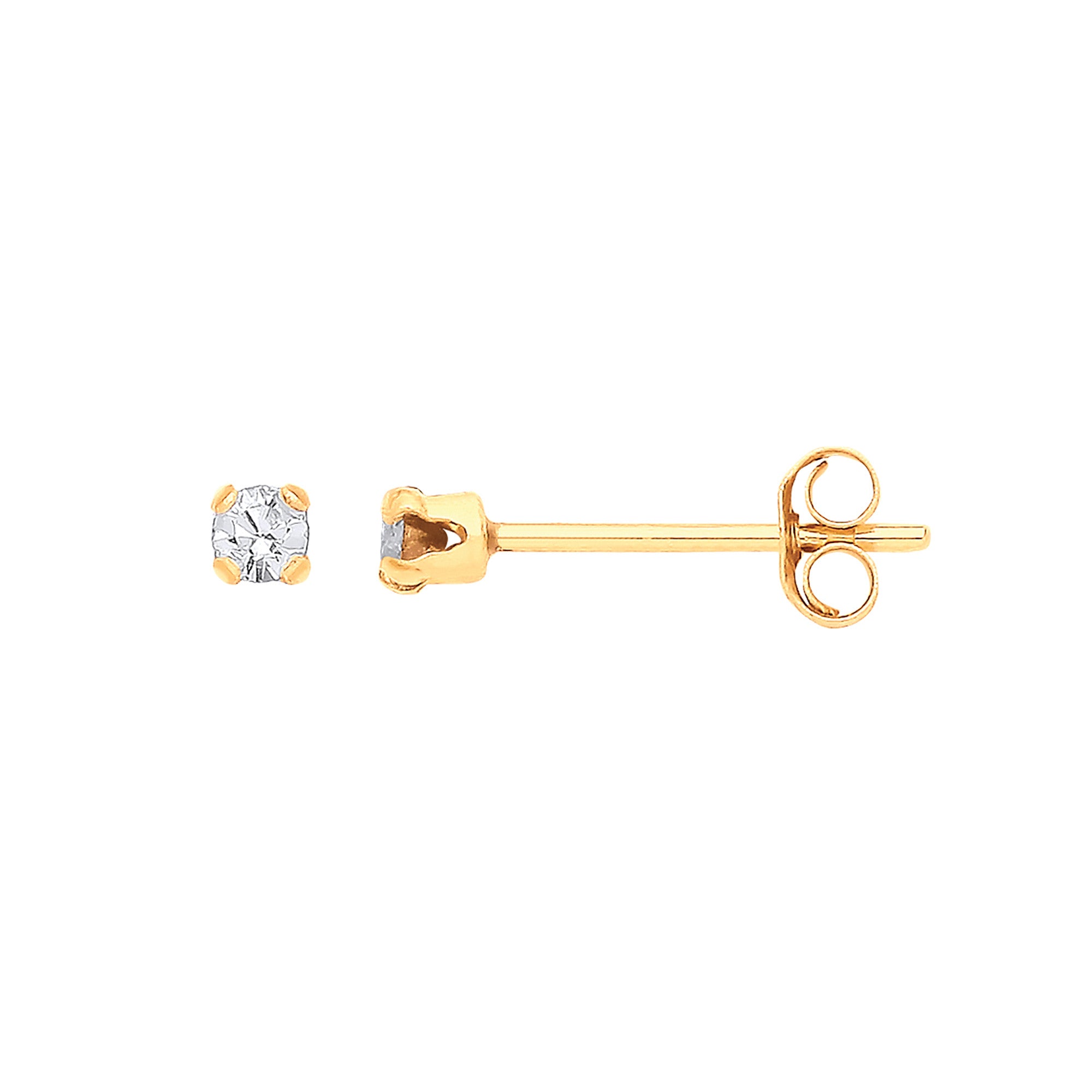 9ct Yellow Gold 2mm Claw Set Crystal Studs - 9ct Gold