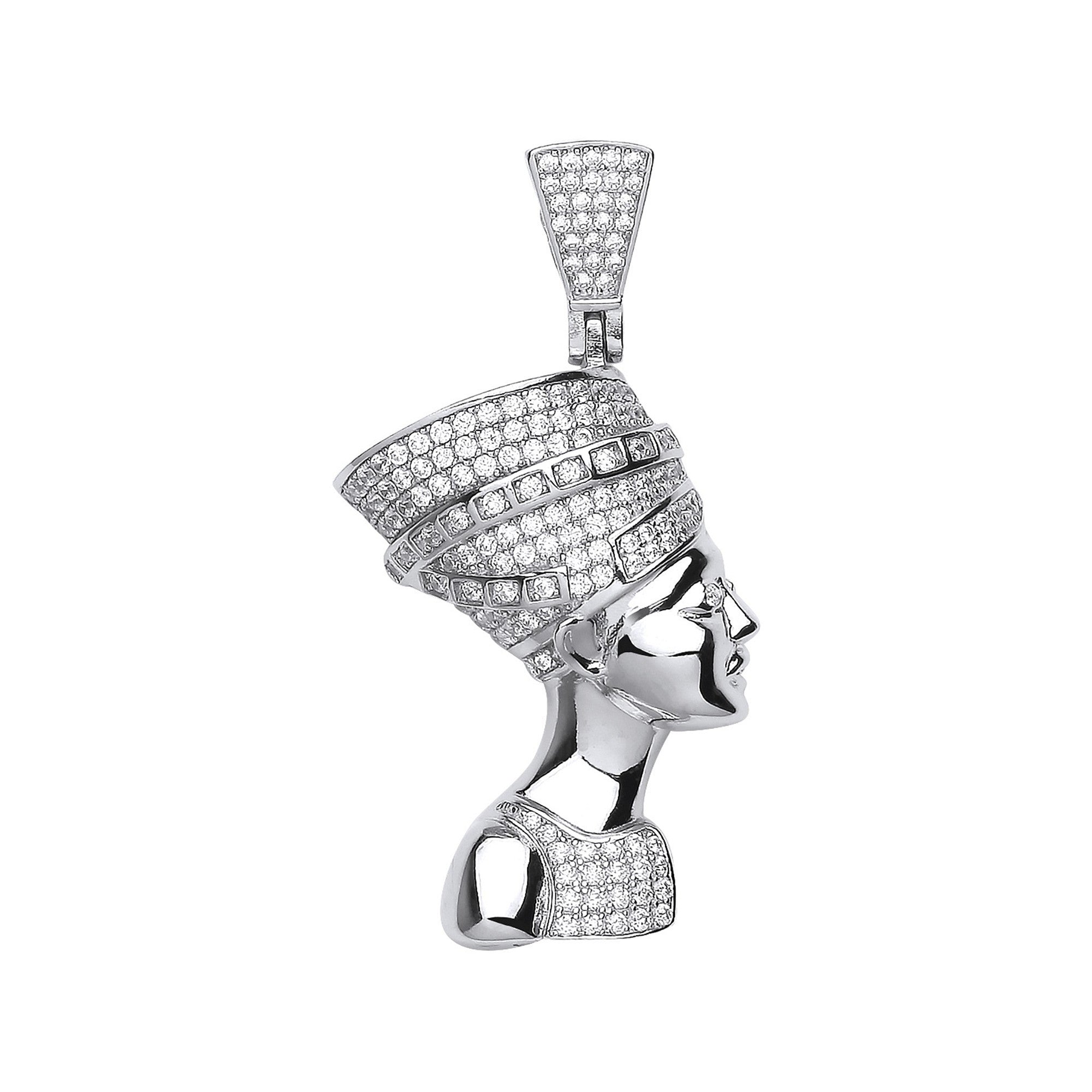 Silver Large Queen Nefertiti Cubic Zirconia Pendant - Silver