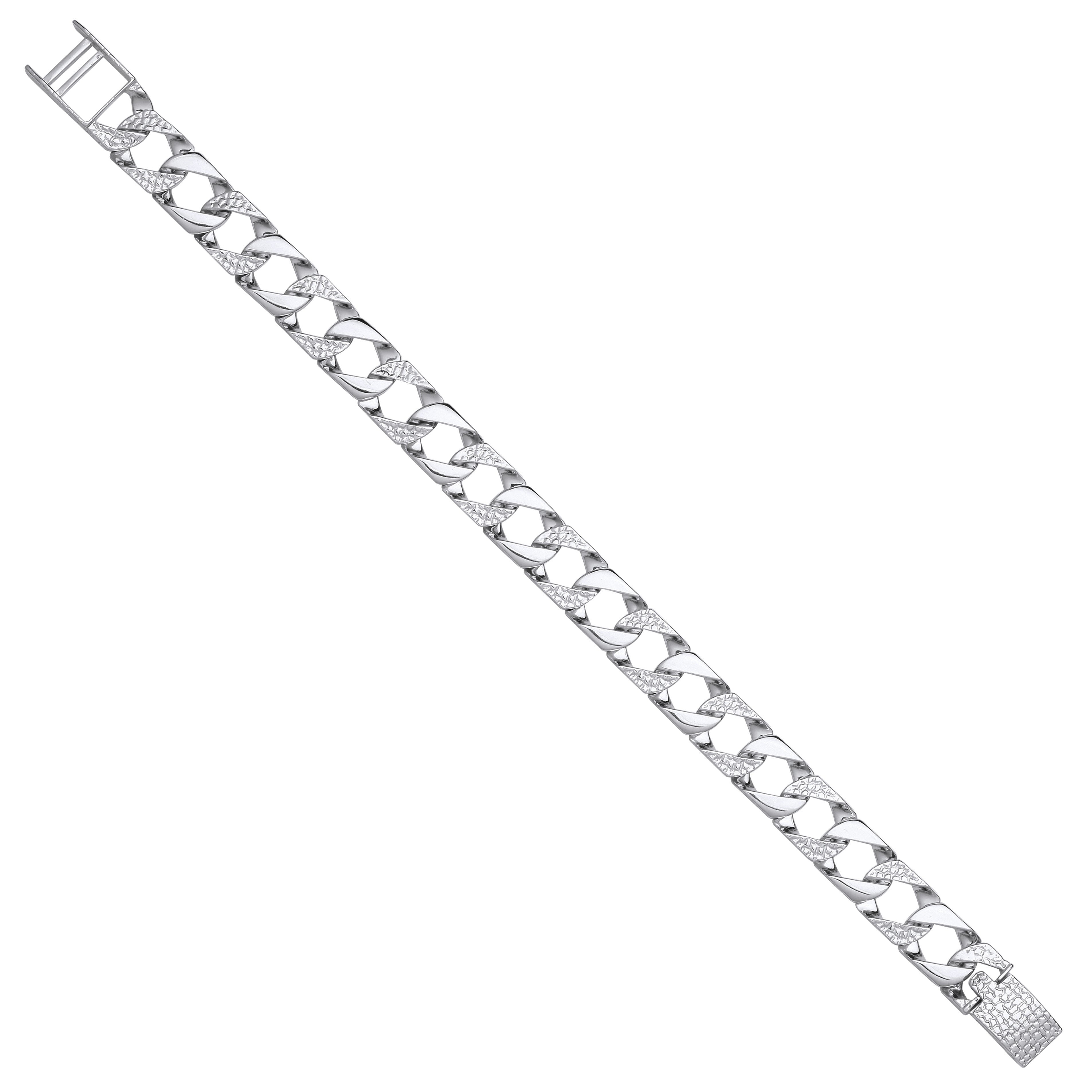 Silver 11mm Plain & Patterned Cast Link Bracelet - Silver