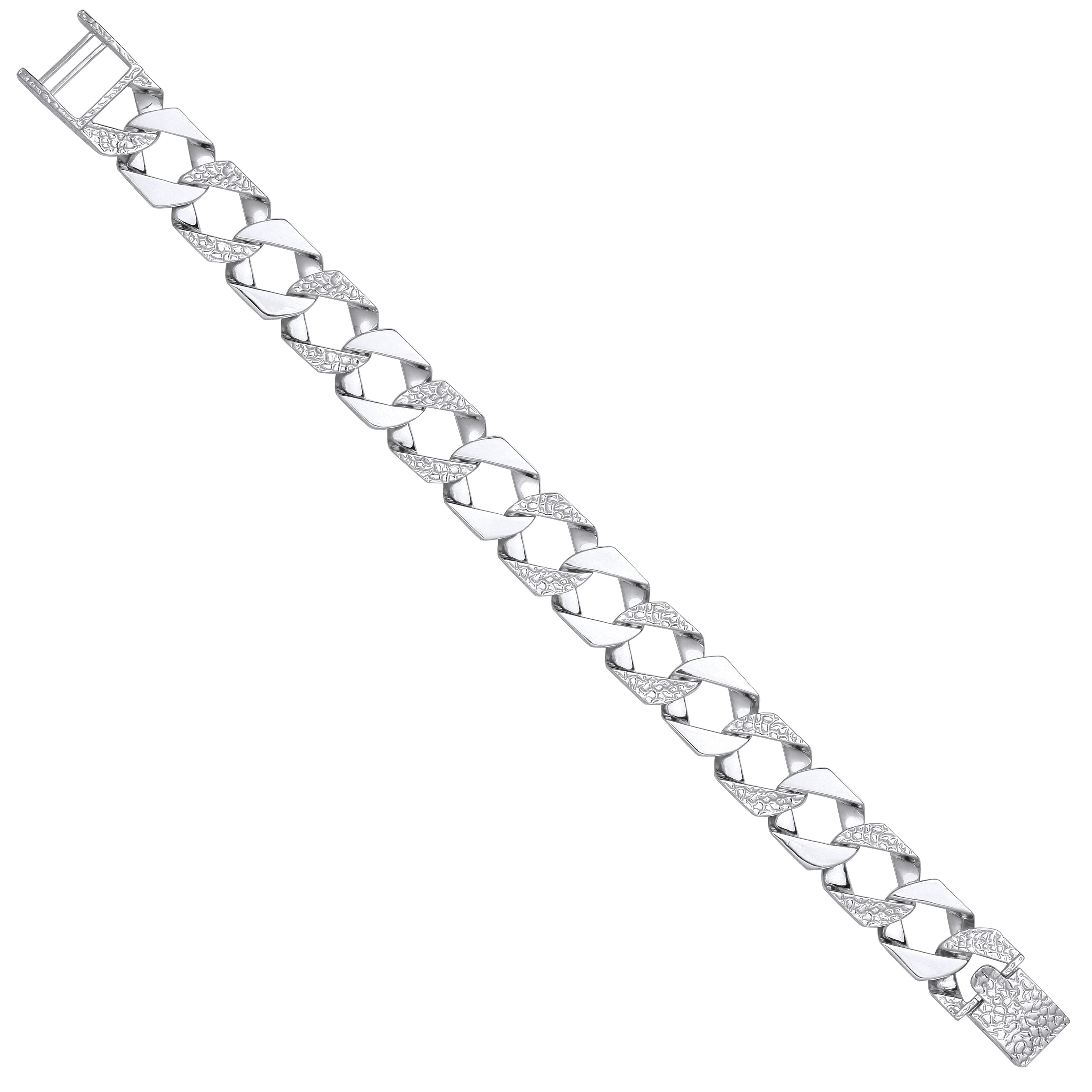 Silver 15mm Plain & Patterned Cast Link Bracelet - Silver