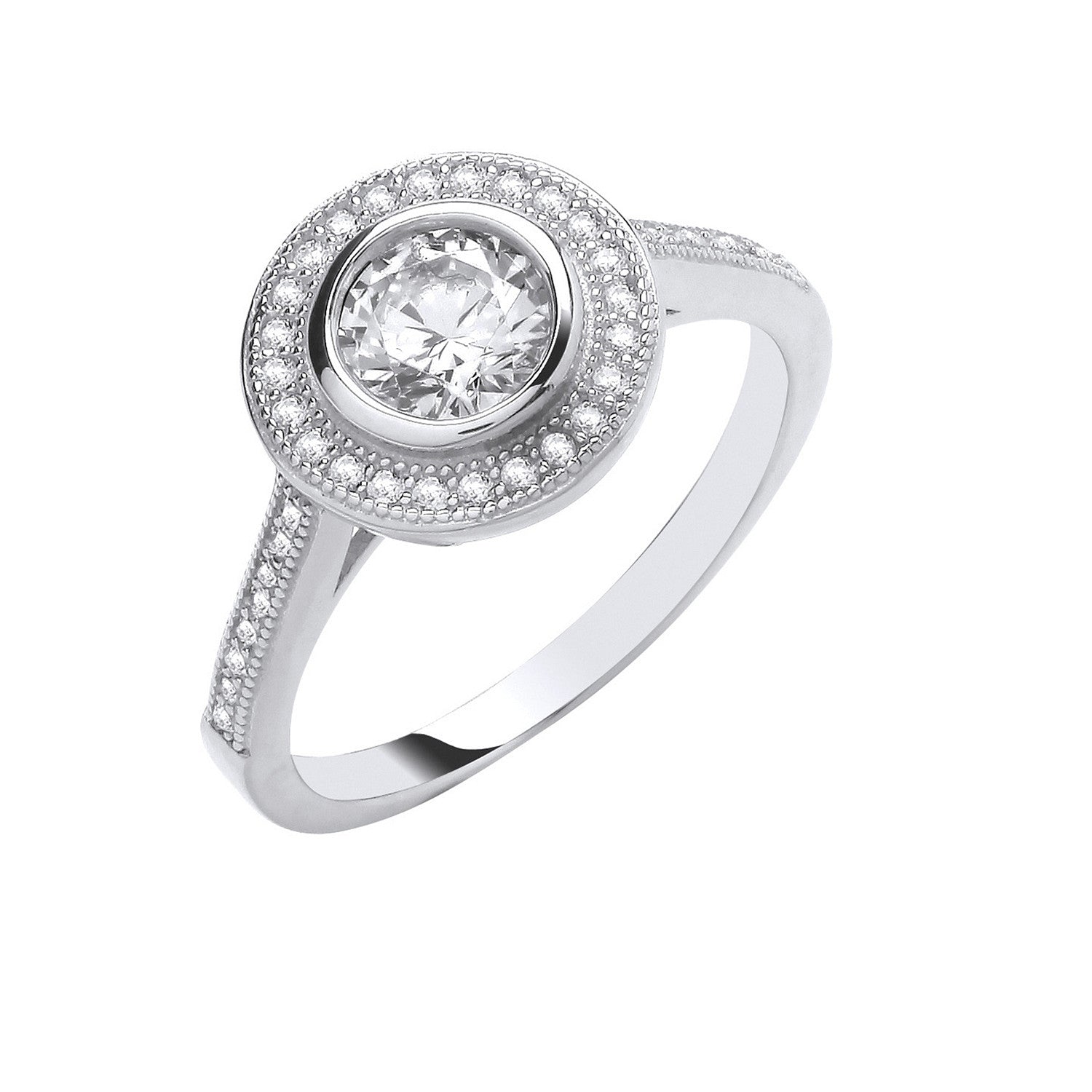 Silver Rubover Halo Style Ring - Silver