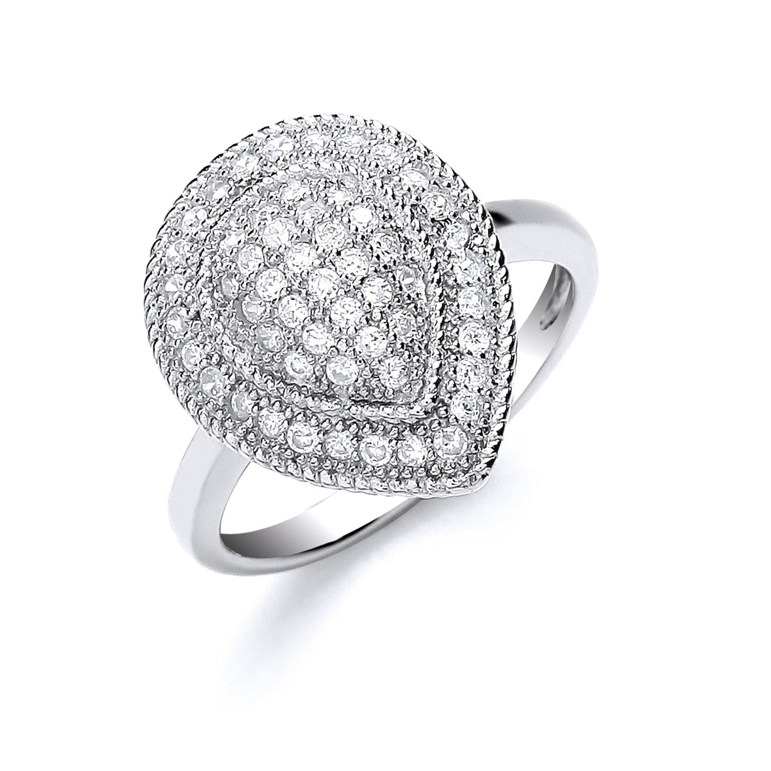 Silver Cluster Teardrop Shape Cubic Zirconia's Ring - Silver