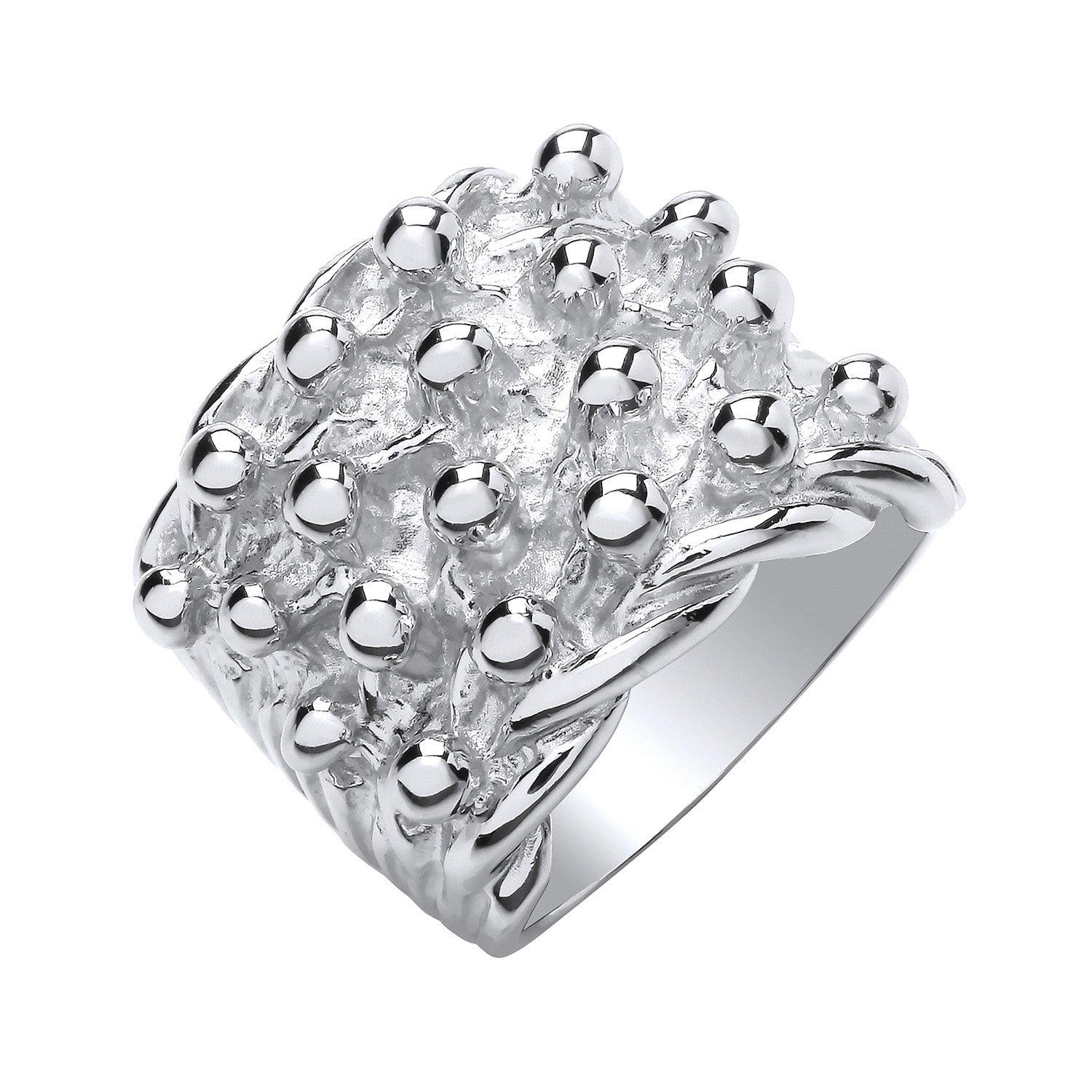 Silver 4 Row Keeper, Woven Back Large Ring - Silver