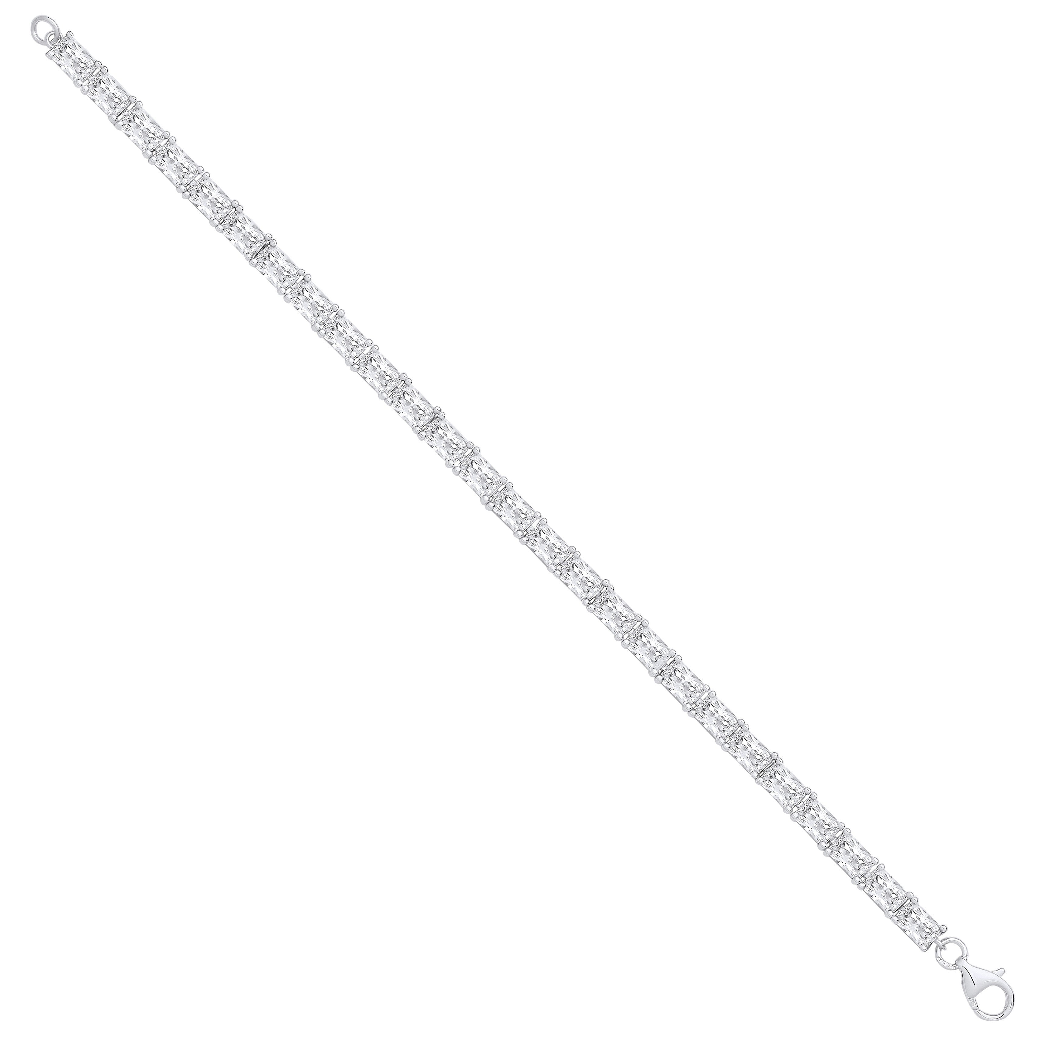 Silver Emerald Cut Cubic Zirconia Tennis Bracelet - Silver