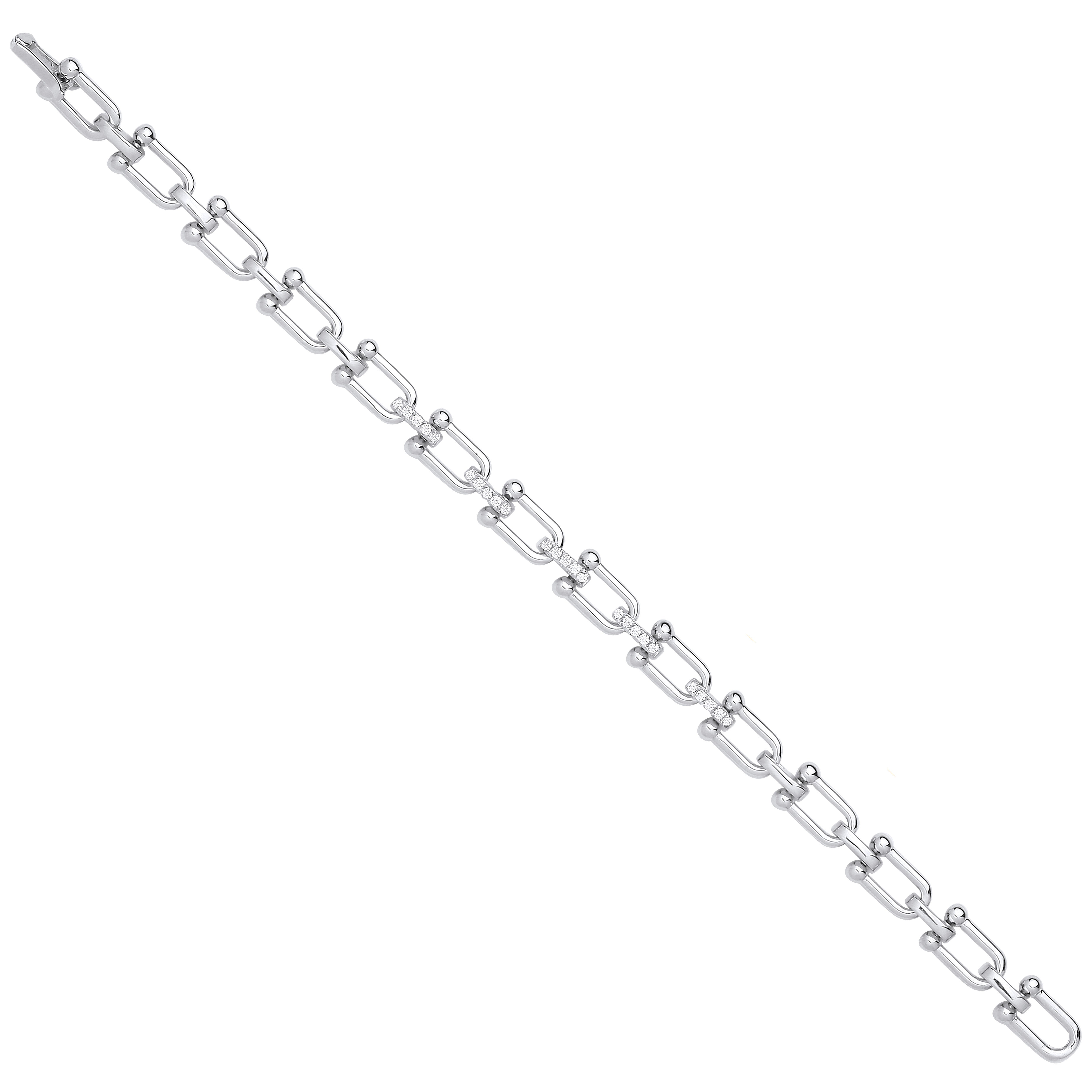 Silver Bike Lock Link with Cubic Zirconias Ladies Bracelet - Silver