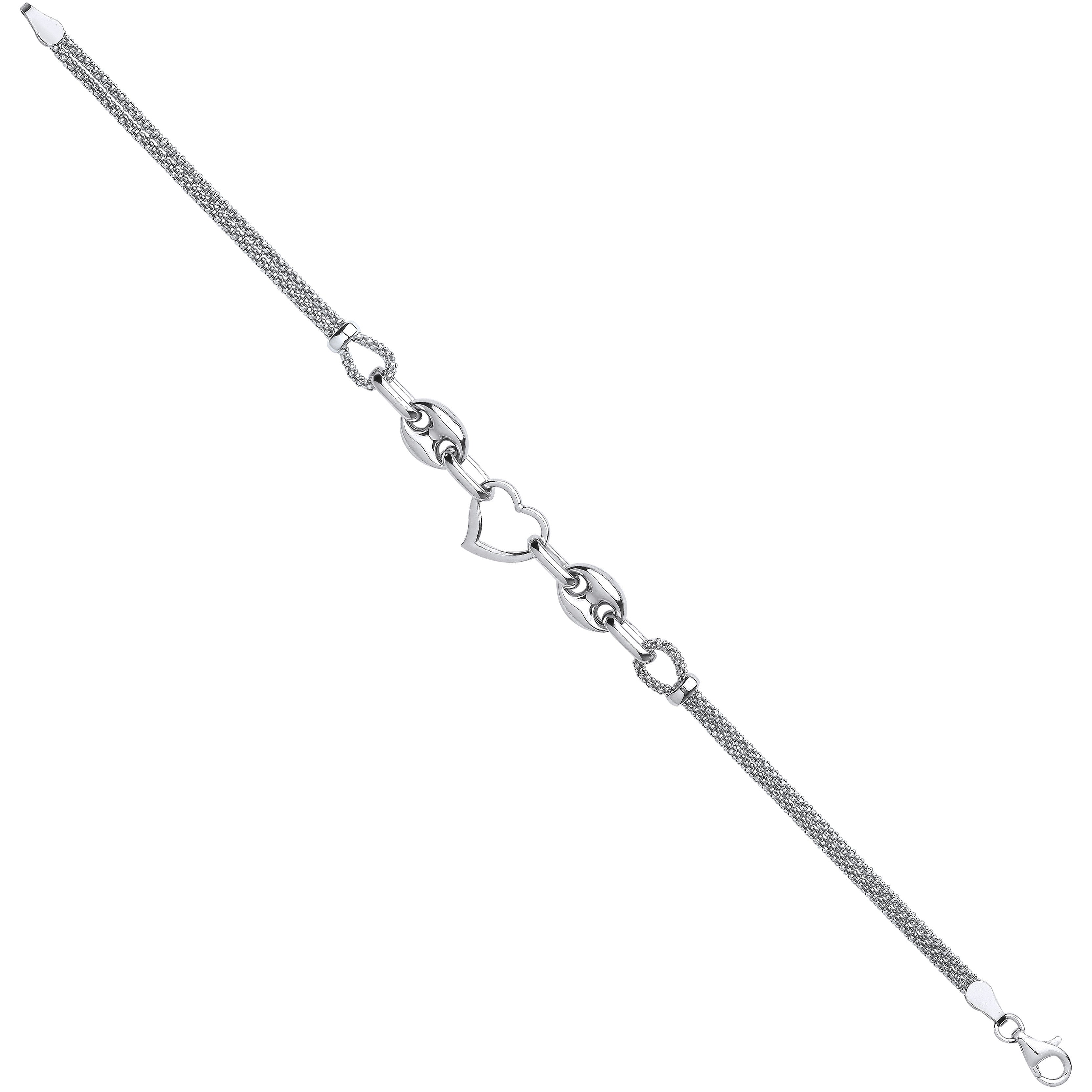 Silver Heart & Coffee Bean Popcorn Bracelet - Silver