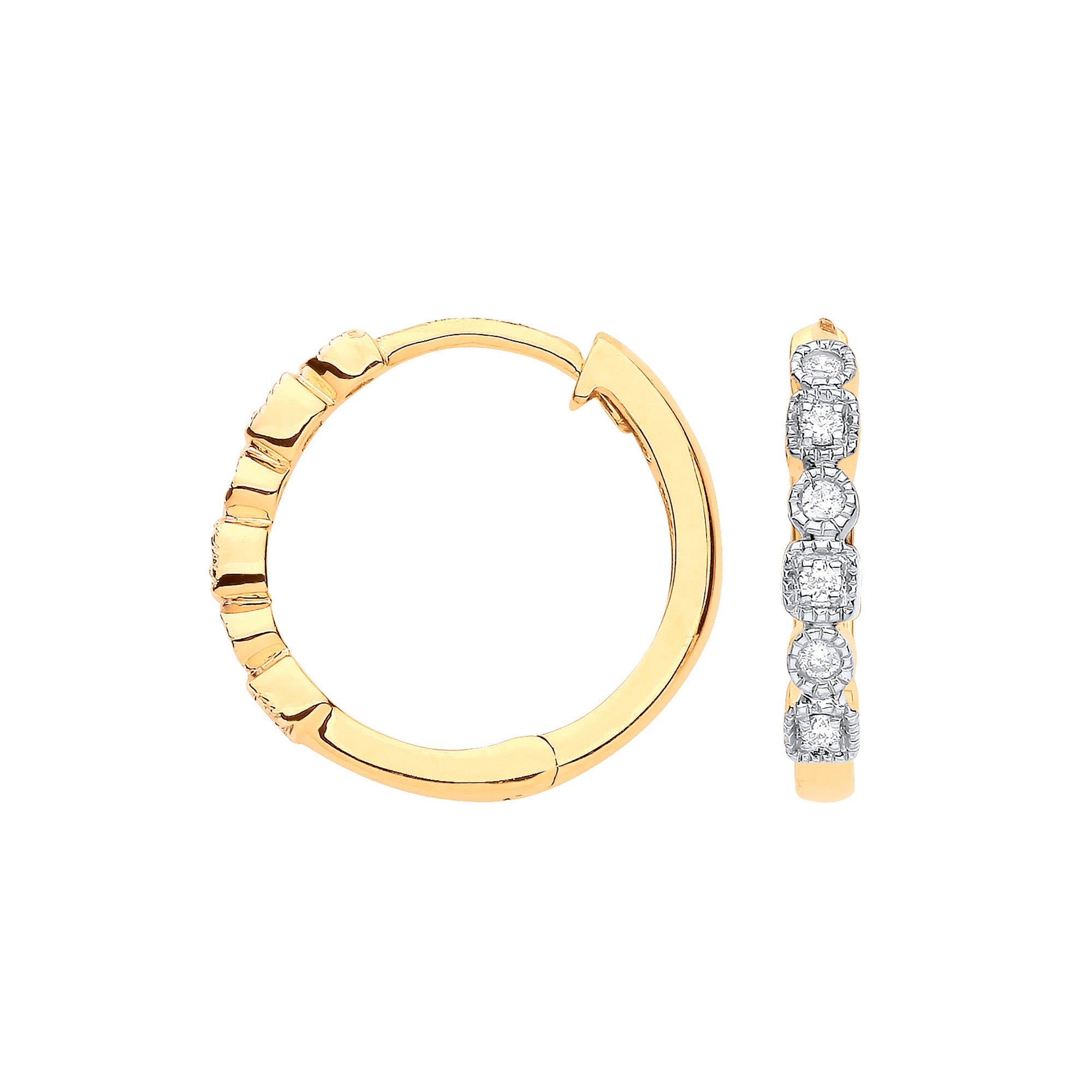 9ct Yellow Gold Round 0.10ctw Diamond Hoops - 9ct Gold