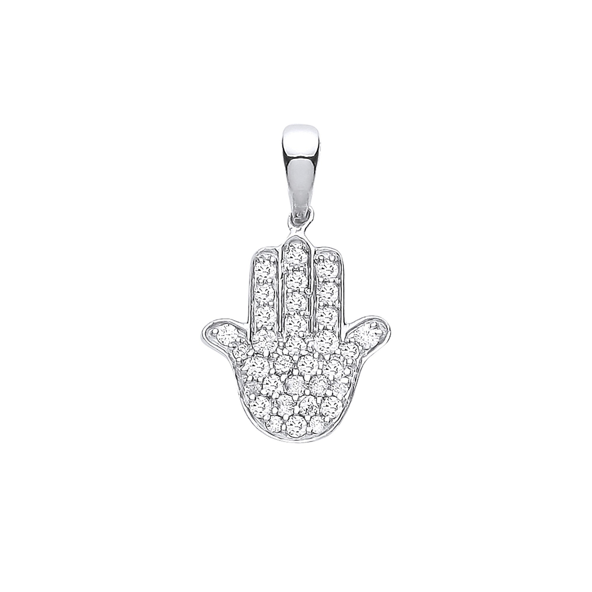 9ct White Gold 0.18ct diamonds Hamsa Pendant - 9ct Gold