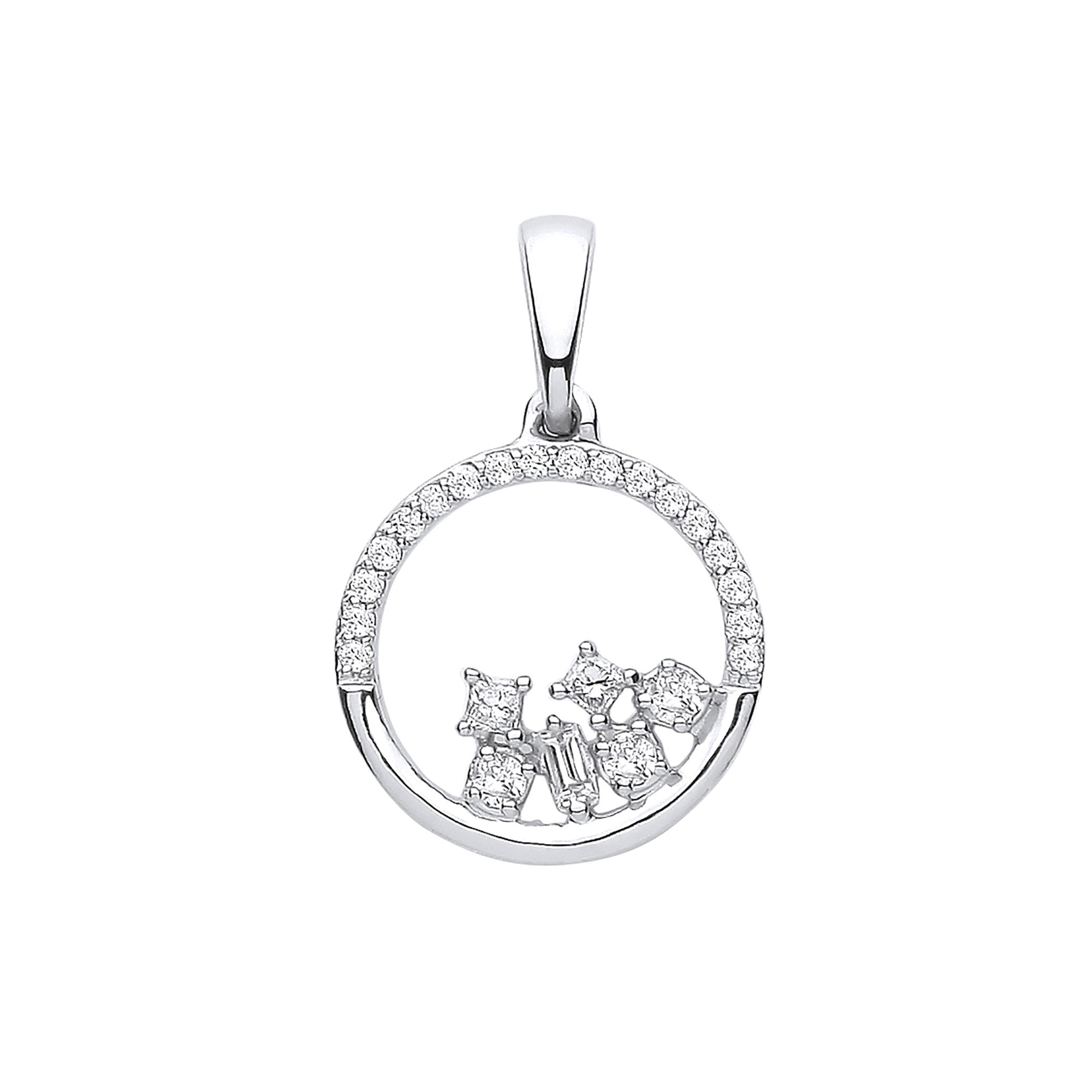 9ct White Gold 0.14ct Diamond circle pendant - 9ct Gold