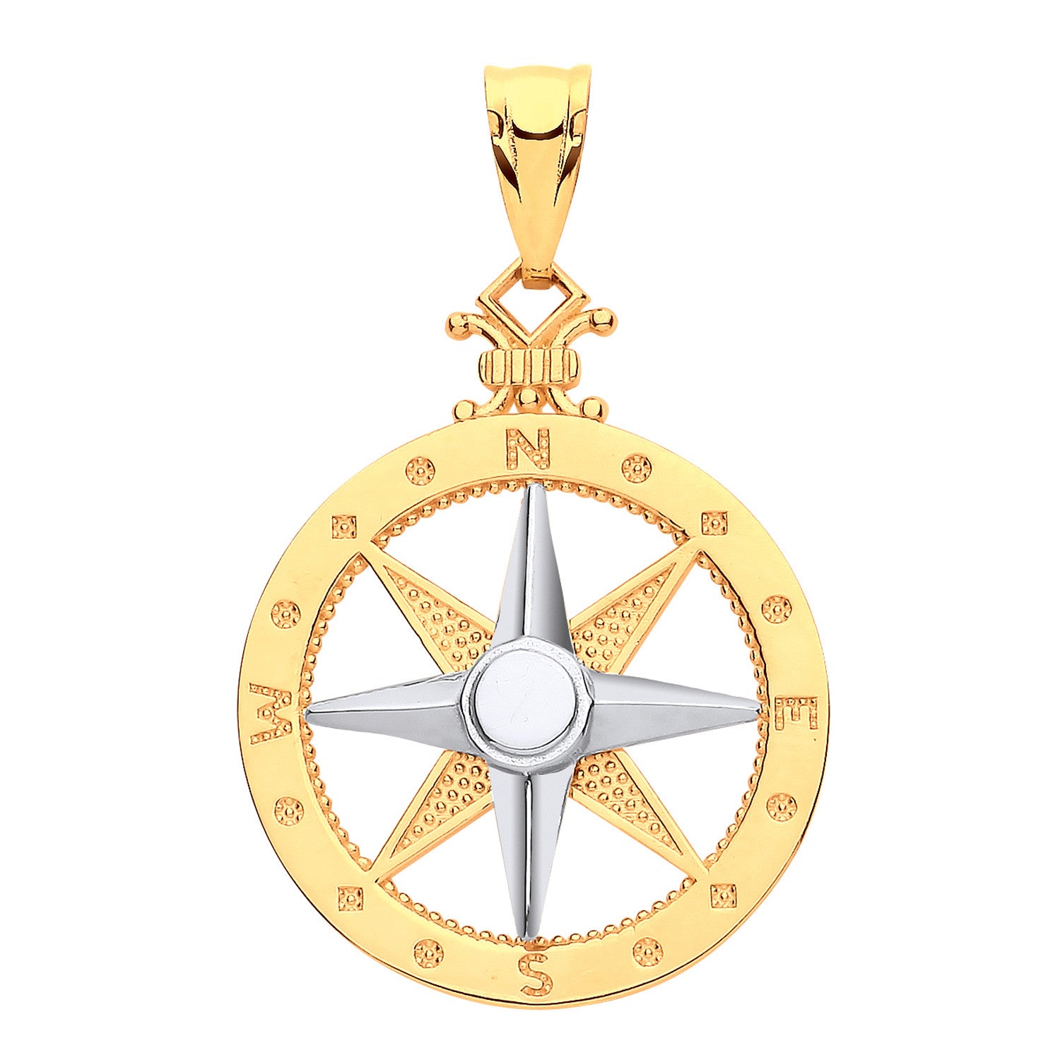 Yellow White Gold Compass Pendant - 9ct Gold