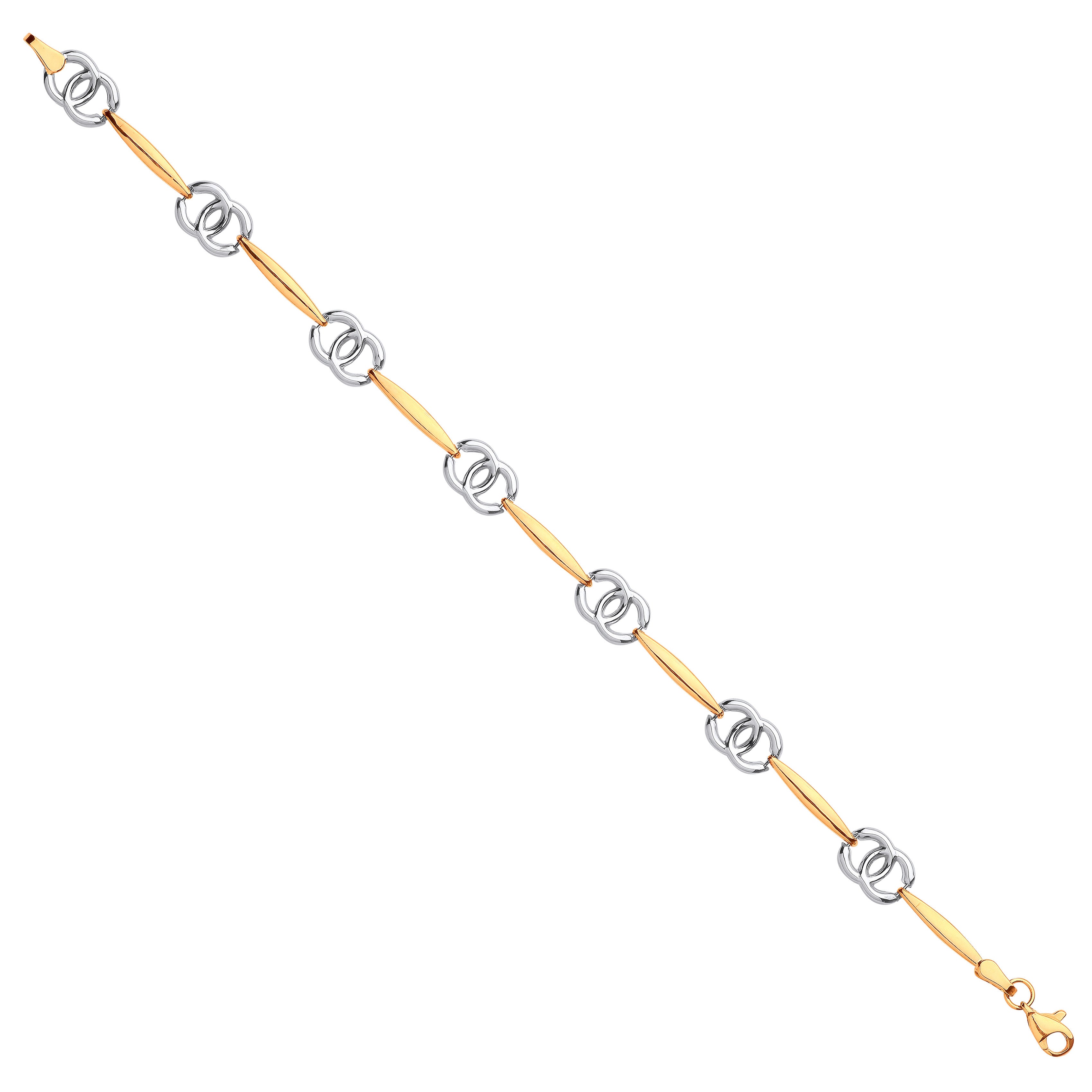 White & Yellow Gold Interlocking Circles Ladies Bracelet - 9ct Gold