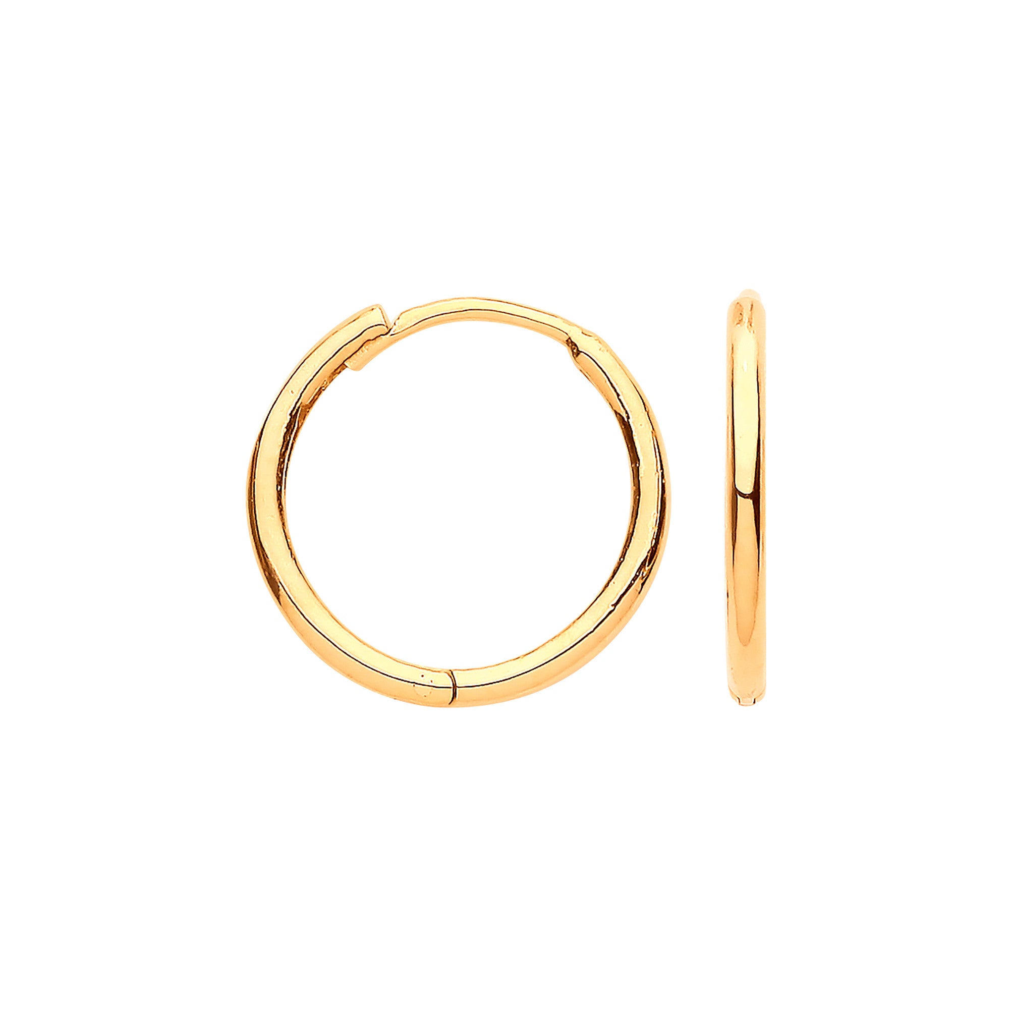 Yellow Gold 14mm Plain Hinged Huggies - 9ct Gold
