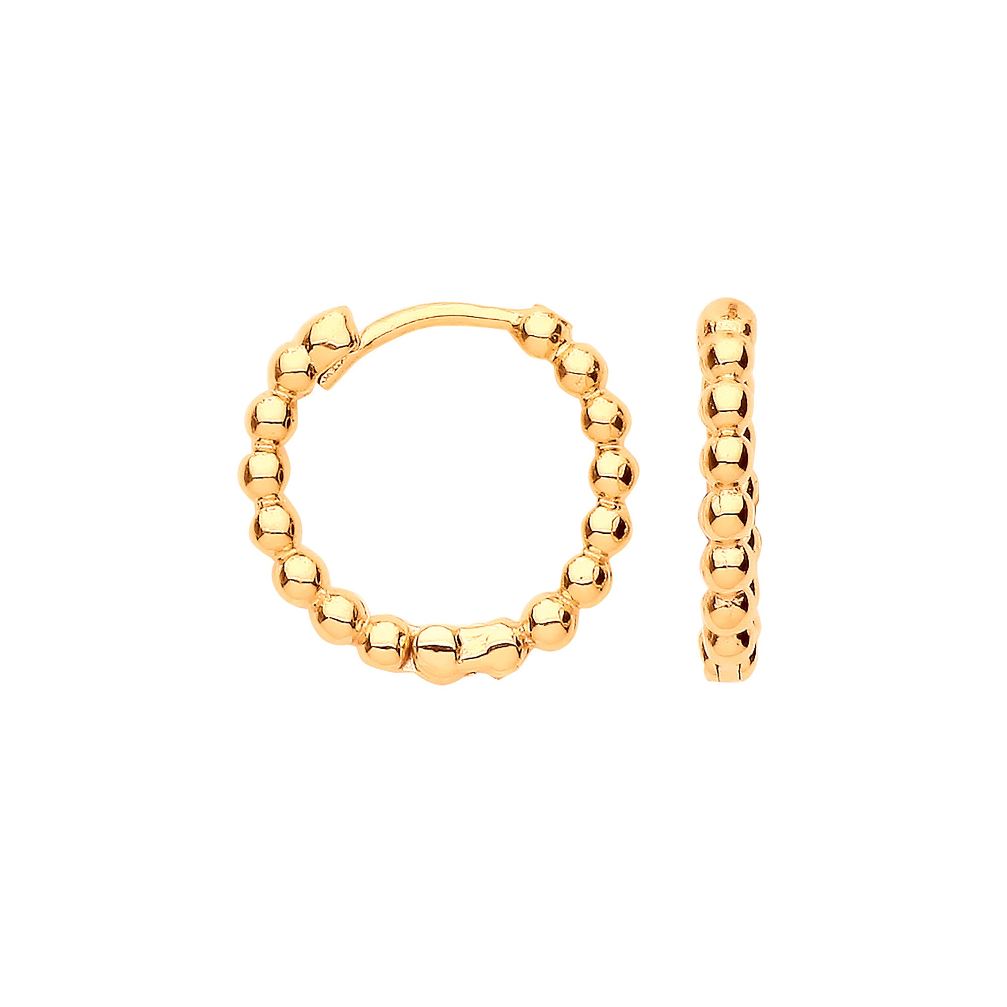 Yellow Gold 13mm Beaded Hinged Huggies - 9ct Gold