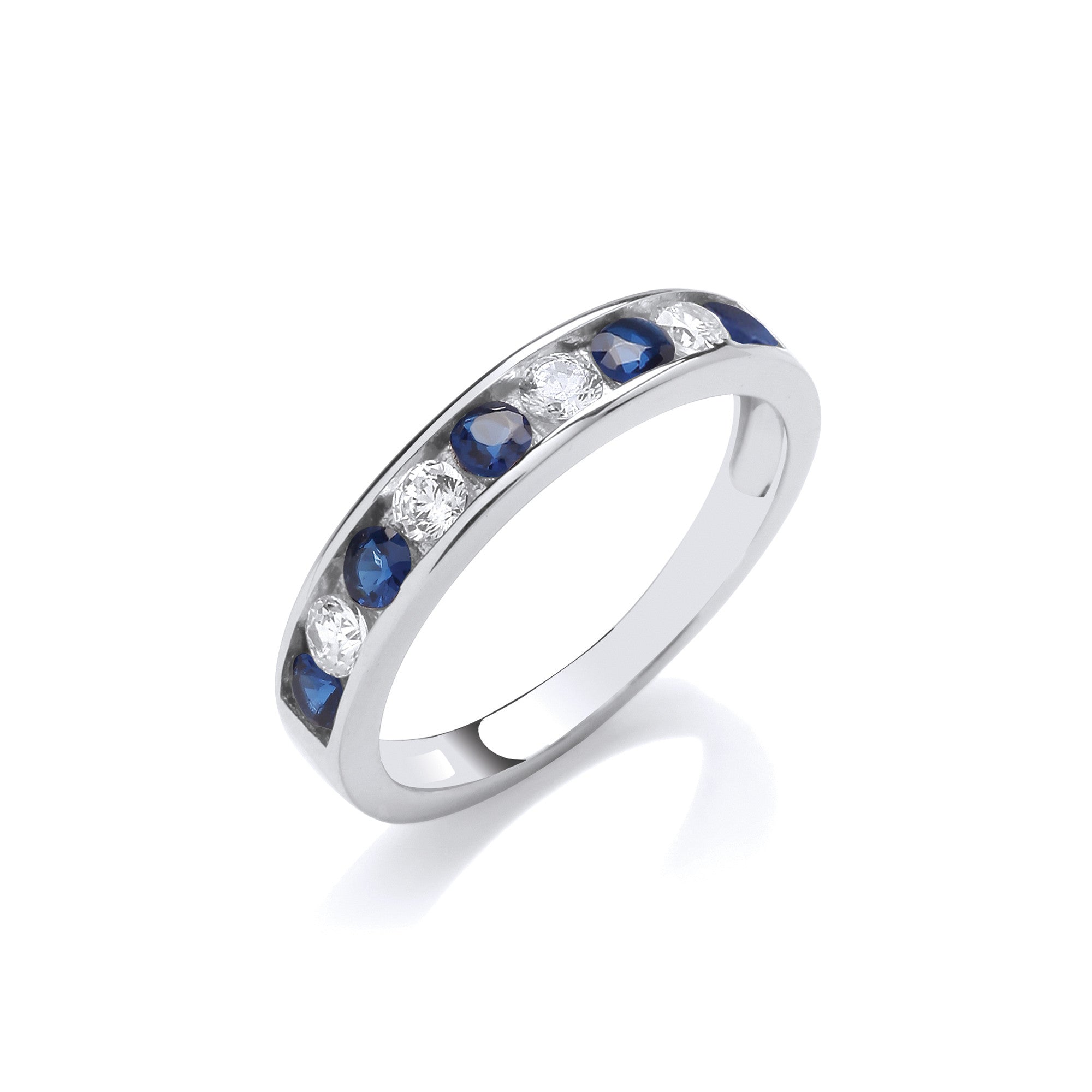 Sapphire Blue & Clear Cubic Zirconia Half ET Silver Ring - Silver