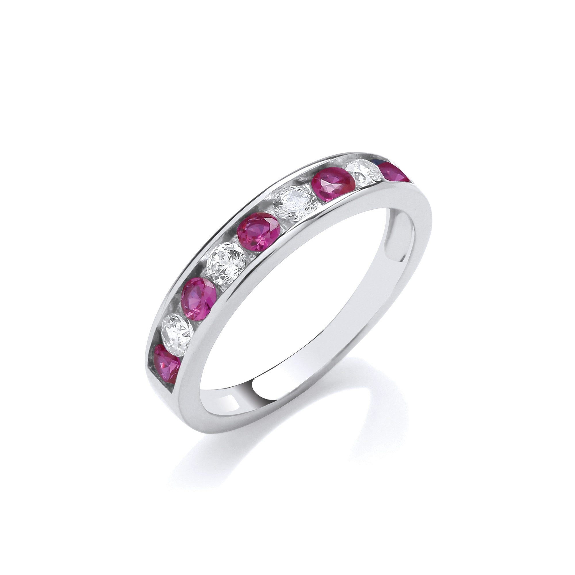 Ruby Red & Clear Cubic Zirconia Half ET Silver Ring - Silver