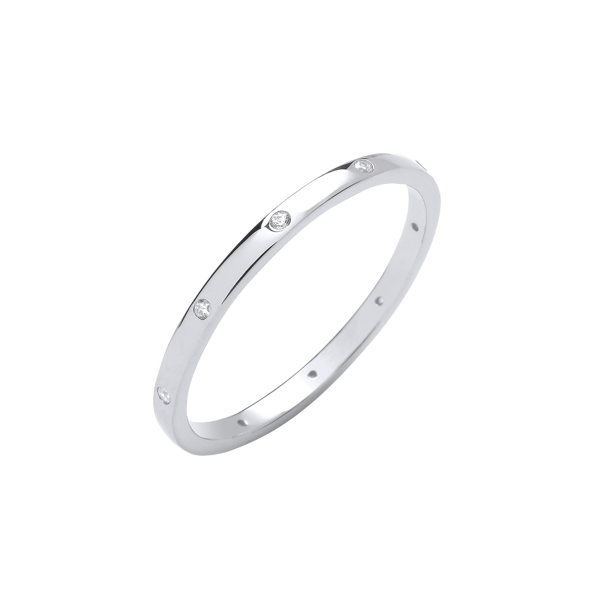 Silver Cubic Zirconias Court Shape 2mm Wedding Band - Silver