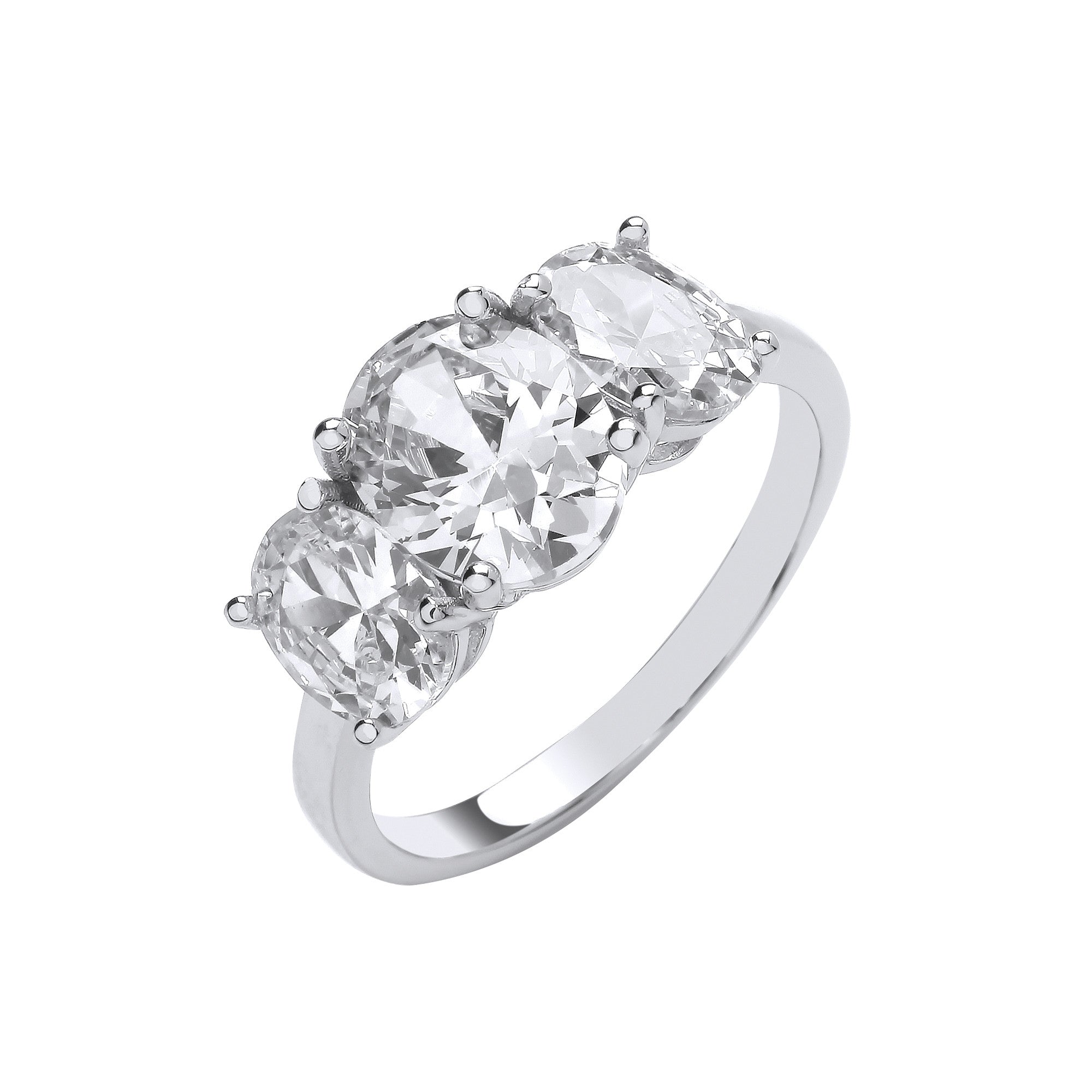 Silver Oval Cubic Zirconias Trilogy Ring - Silver
