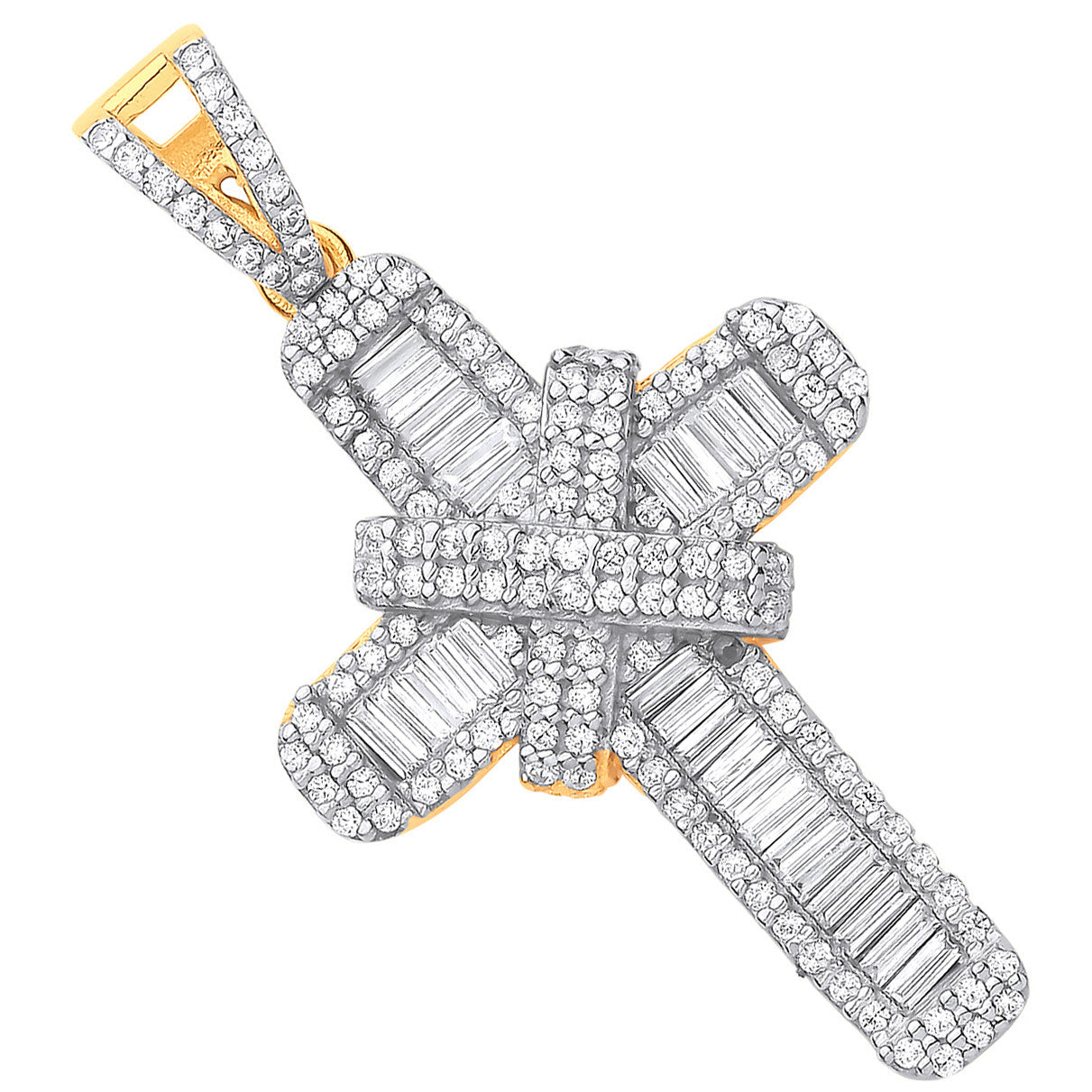 Yellow Gold Cubic Zirconias Kiss Cross Pendant - 9ct Gold