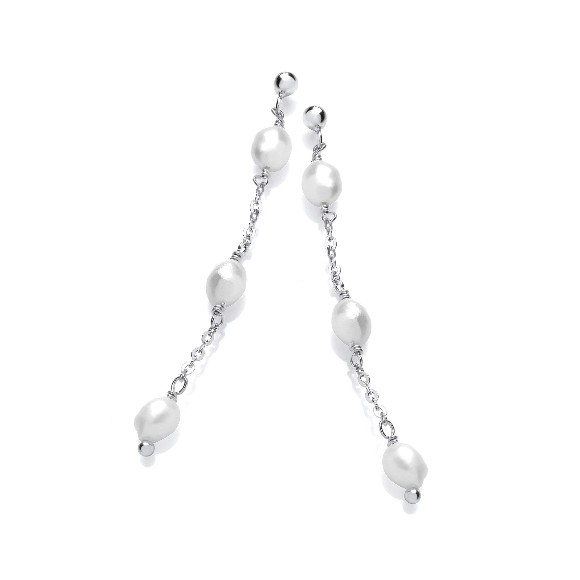Water Pearls Drop Earrings - Silver