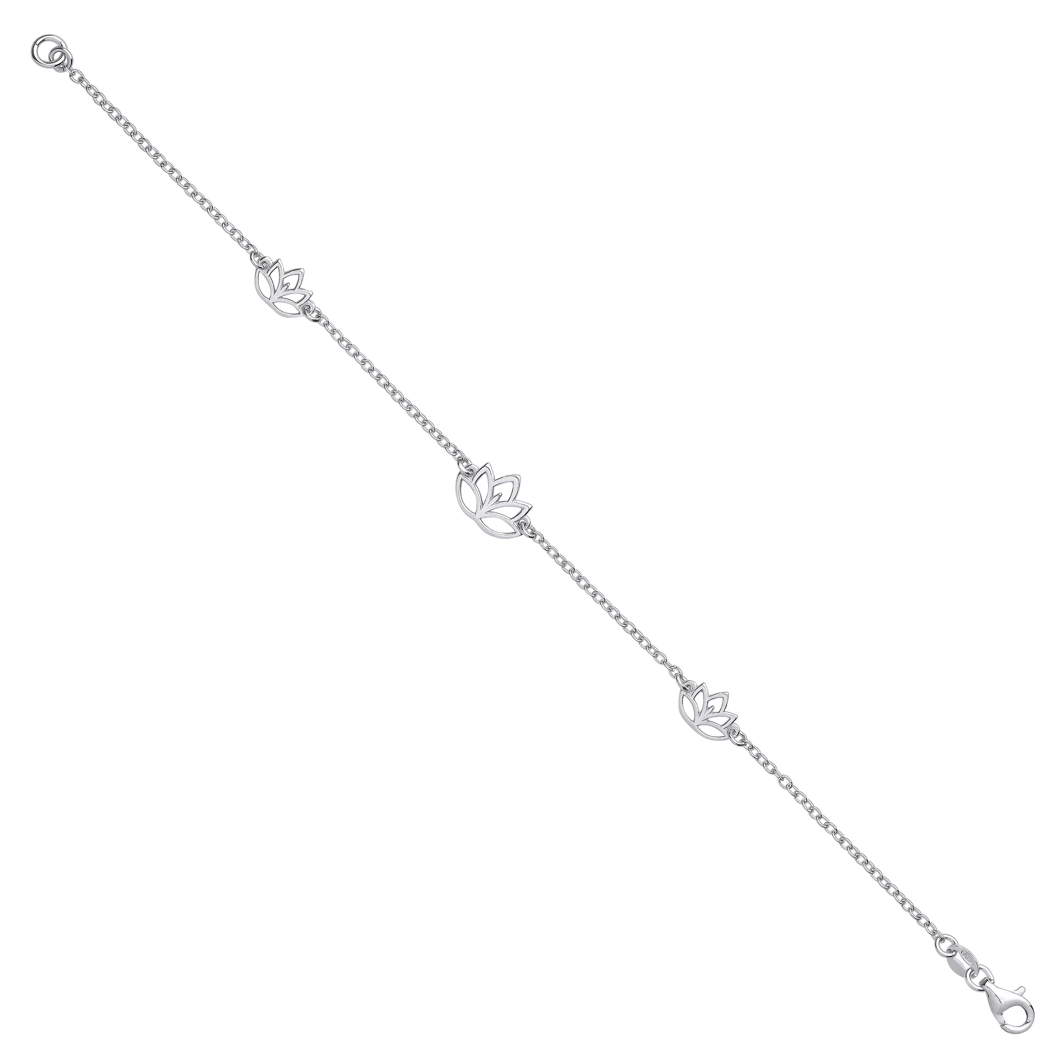 Silver Lotus Flowers Ladies Bracelet - Silver