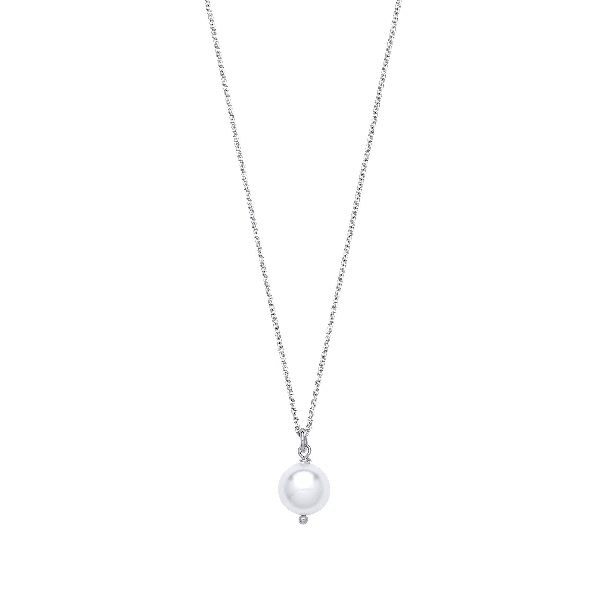 Silver 10mm White/Pearl Necklace - Silver