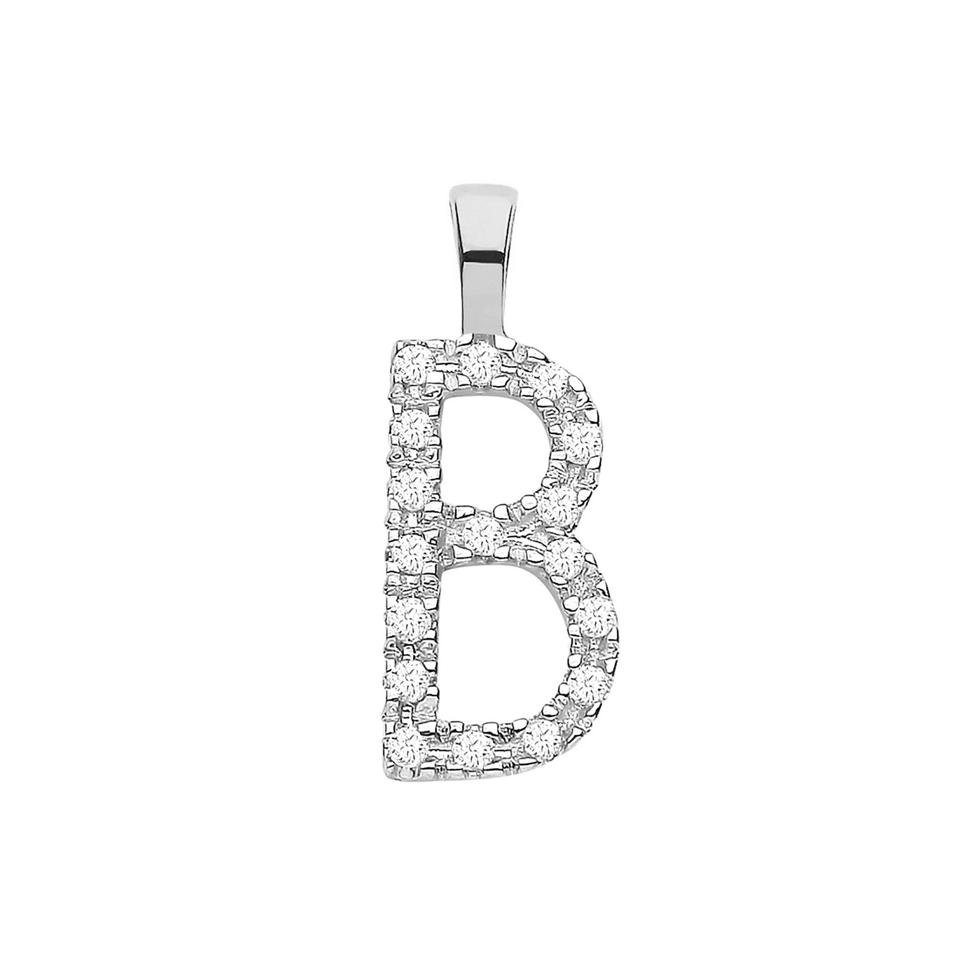 9ct White Gold 0.06ct Diamond B Initial - 9ct Gold